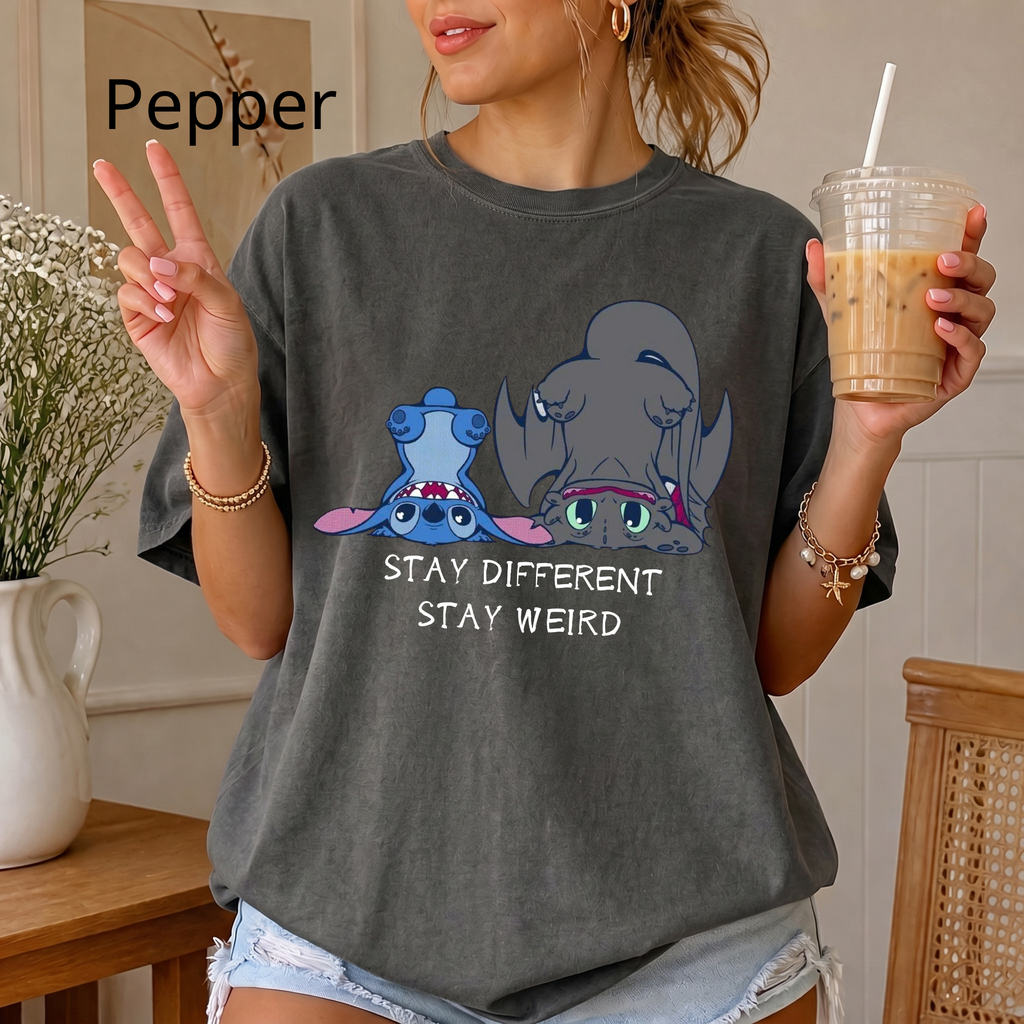 "Stay Different Stay Weird" Shirt, Stitch and Toothless cute tee