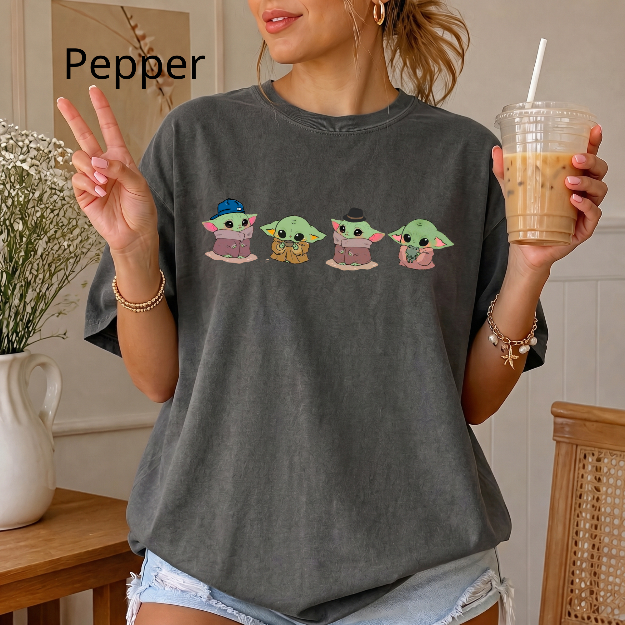 Comfort Color Baby Yoda Shirt, Alien Shirt, Funny Graphic Tee, Kawaii Cartoon T-Shirt, Space Lover Gift, Alien UFO Shirt