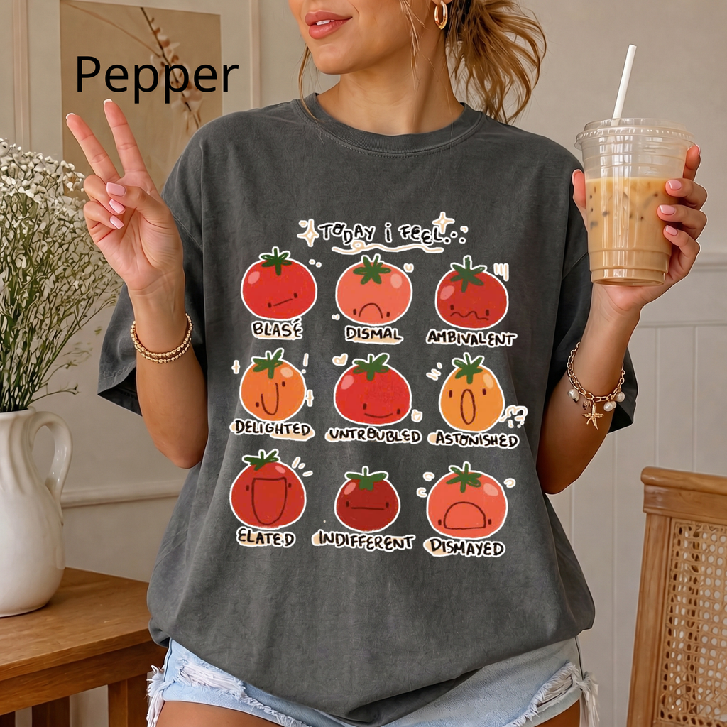 Tomato Mood Chart T-shirt | Kawaii Tomato Illustration, Food Pun Tee