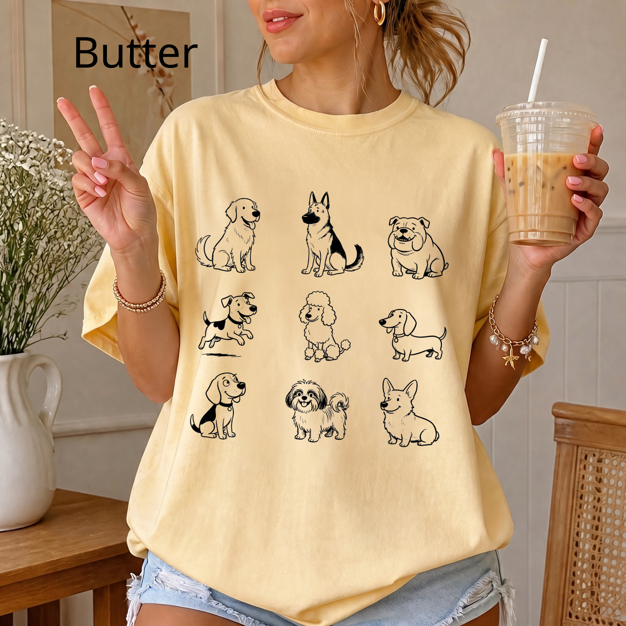 Dog Breeds Grid T-Shirt — Minimal Line Art Puppy Tee