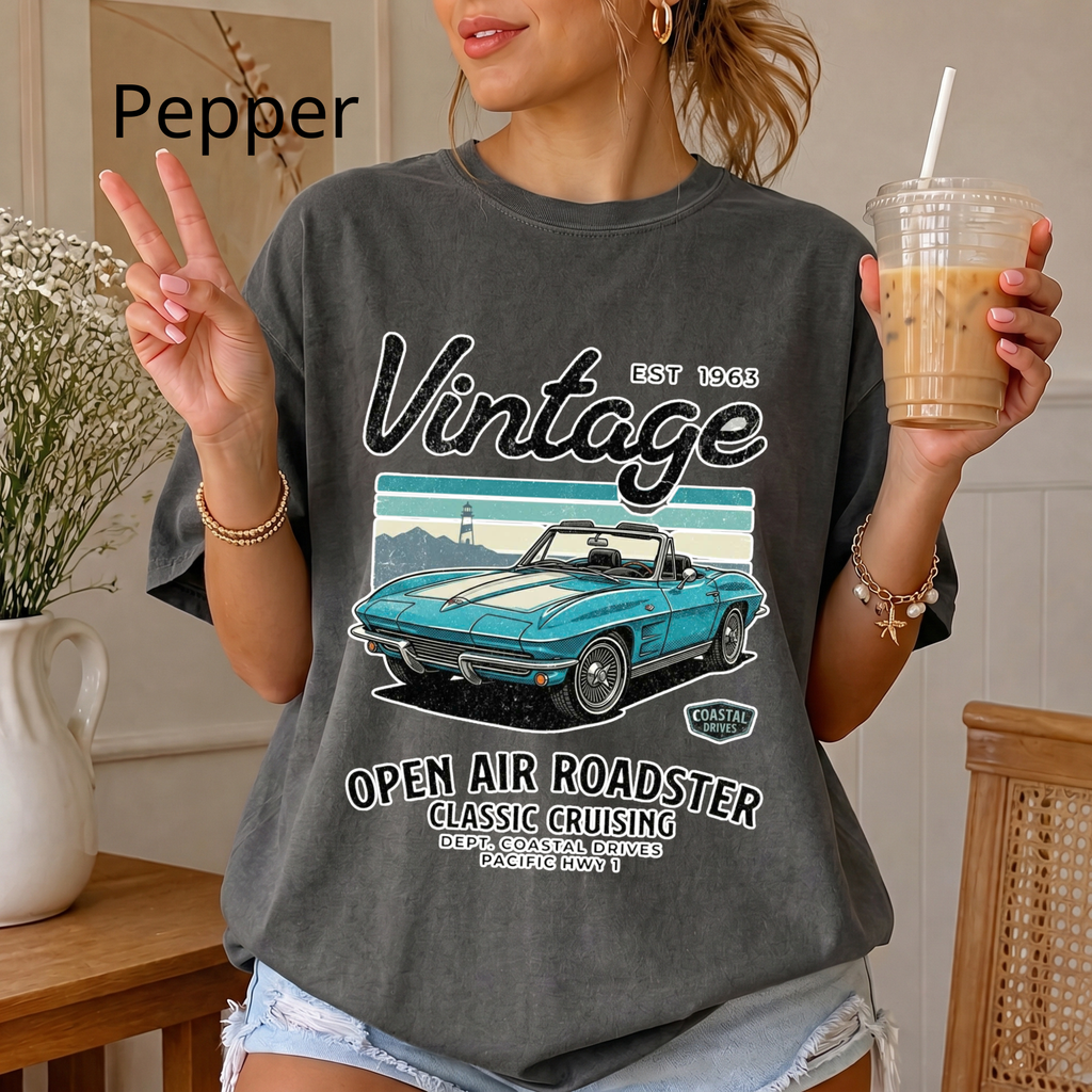 Vintage 1963 Roadster Retro Car Graphic Tee T-Shirt | Classic Convertible Cruising, Unisex Tee Gift for Car Lovers