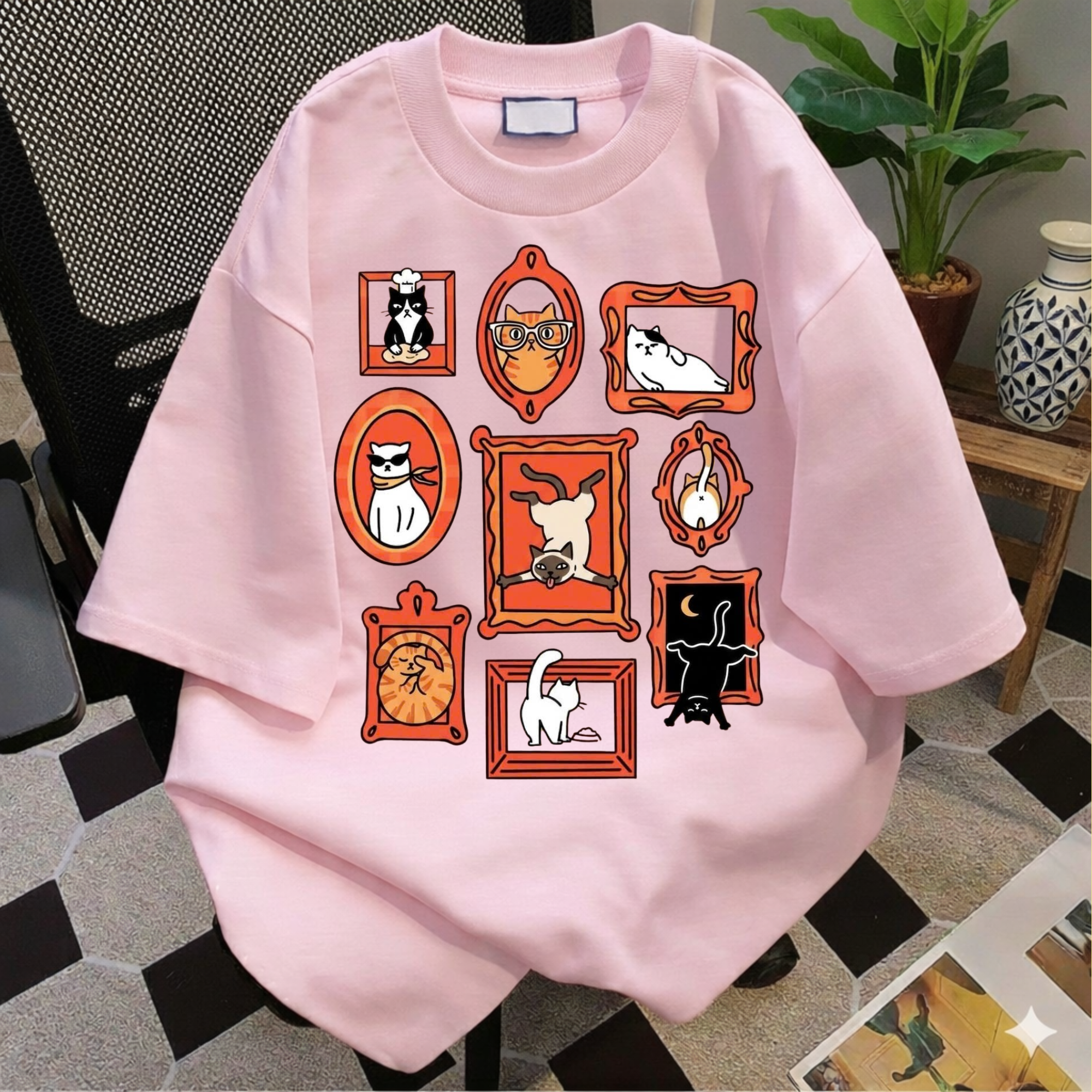 Vintage Cat Gallery T-Shirt, Funny Cats in Frames Graphic Tee, Cute Cat Lover Gift, Aesthetic Retro Animal Shirt