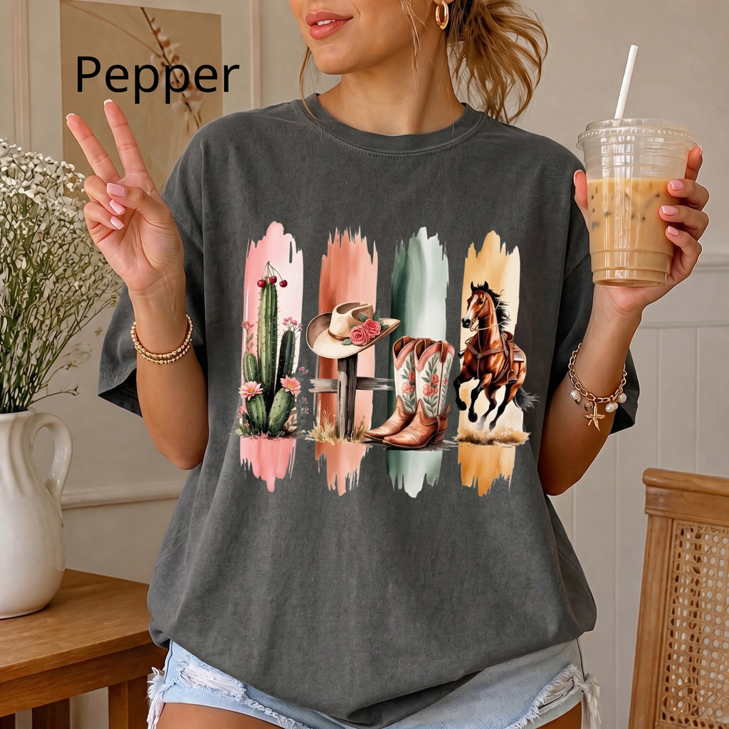 Western Cowboy Boots & Horse T‑Shirt — Southwestern Rodeo Graphic Tee