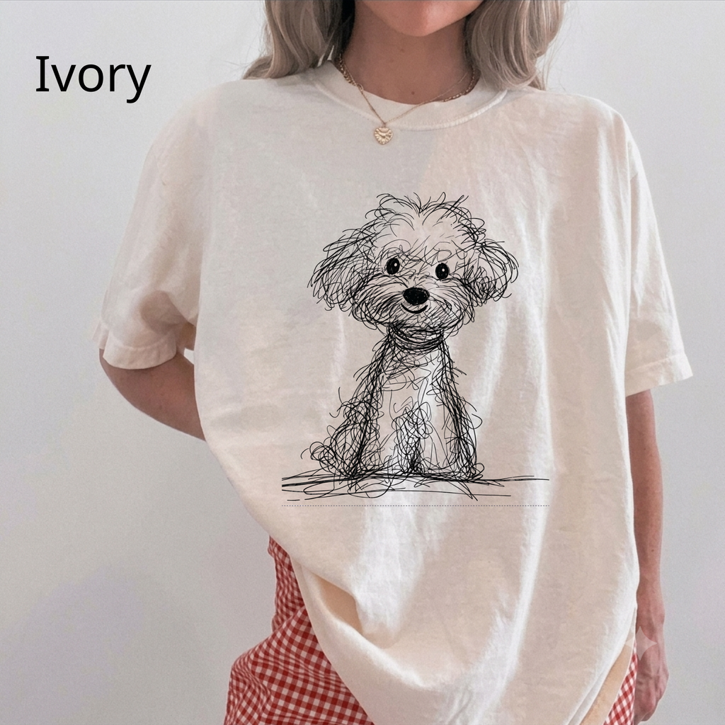 Cute Poodle Sketch T-Shirt, Dog Lover Gift Tee, Minimalist Puppy Art Shirt
