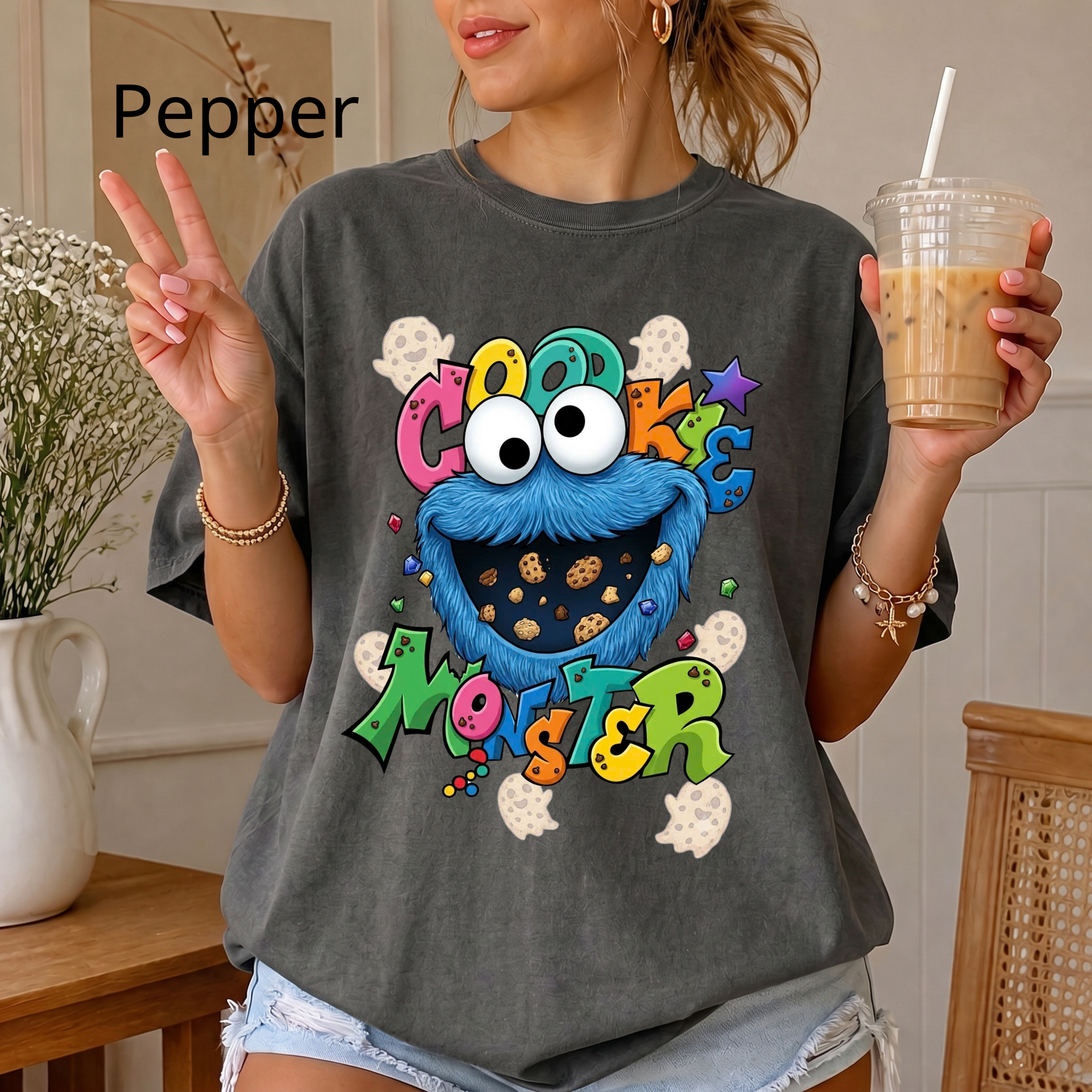 Comfort Color Cookie Monster T-shirt | Sesame Street Cartoon Character Tee, Disney Sesame Street Characters