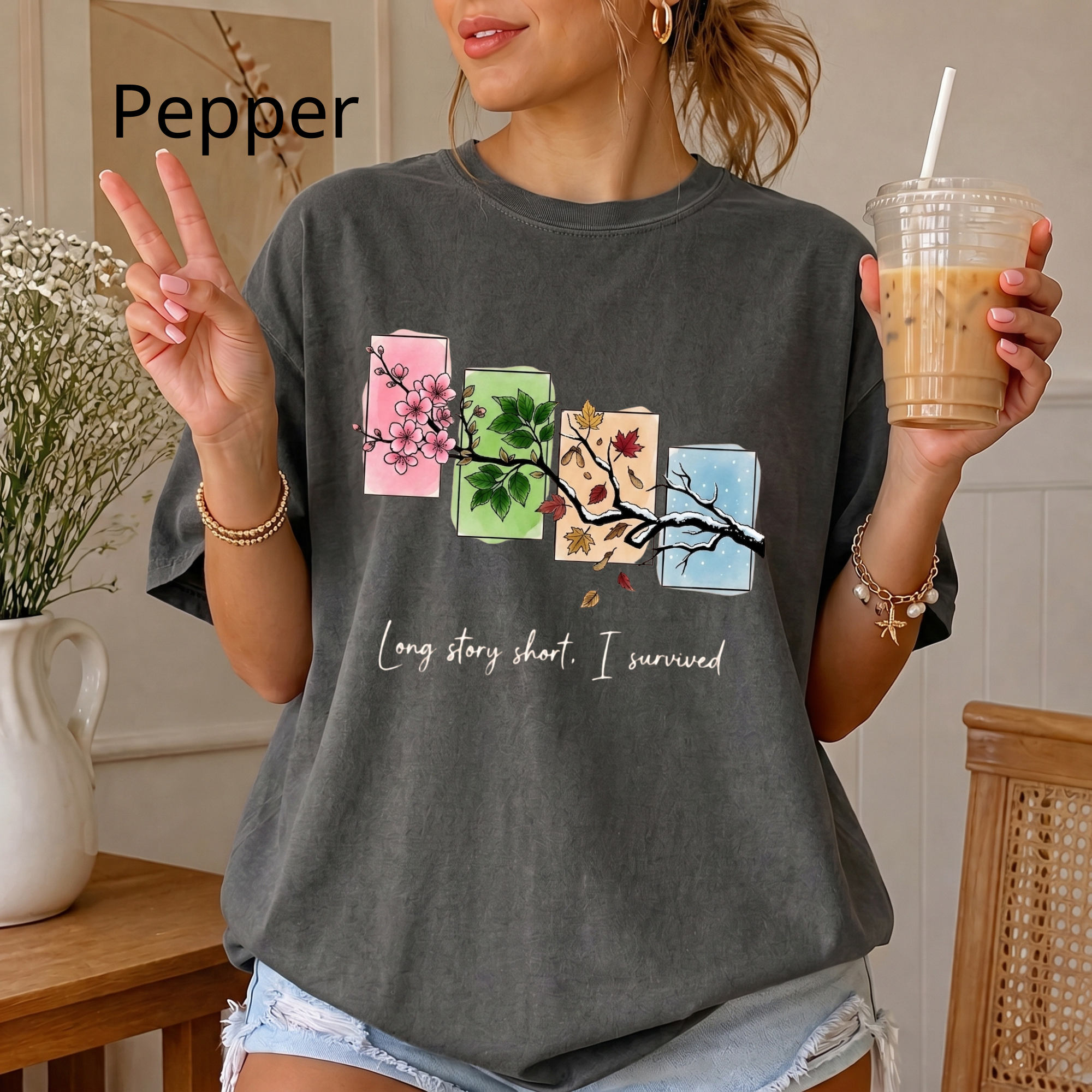 Long Story Short I Survived Shirt, Motivational Four Seasons Tree Tee, Inspirational Graphic T-Shirt