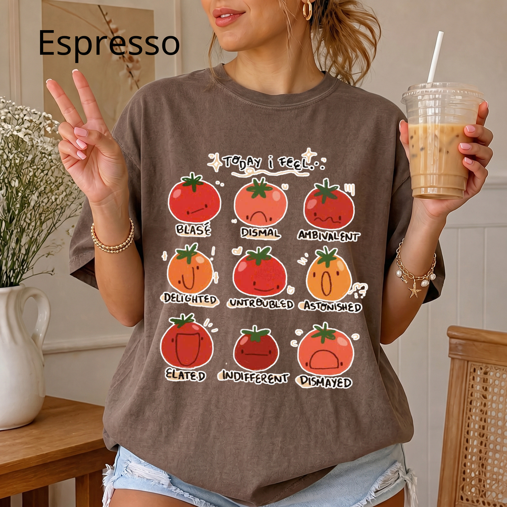 Tomato Mood Chart T-shirt | Kawaii Tomato Illustration, Food Pun Tee