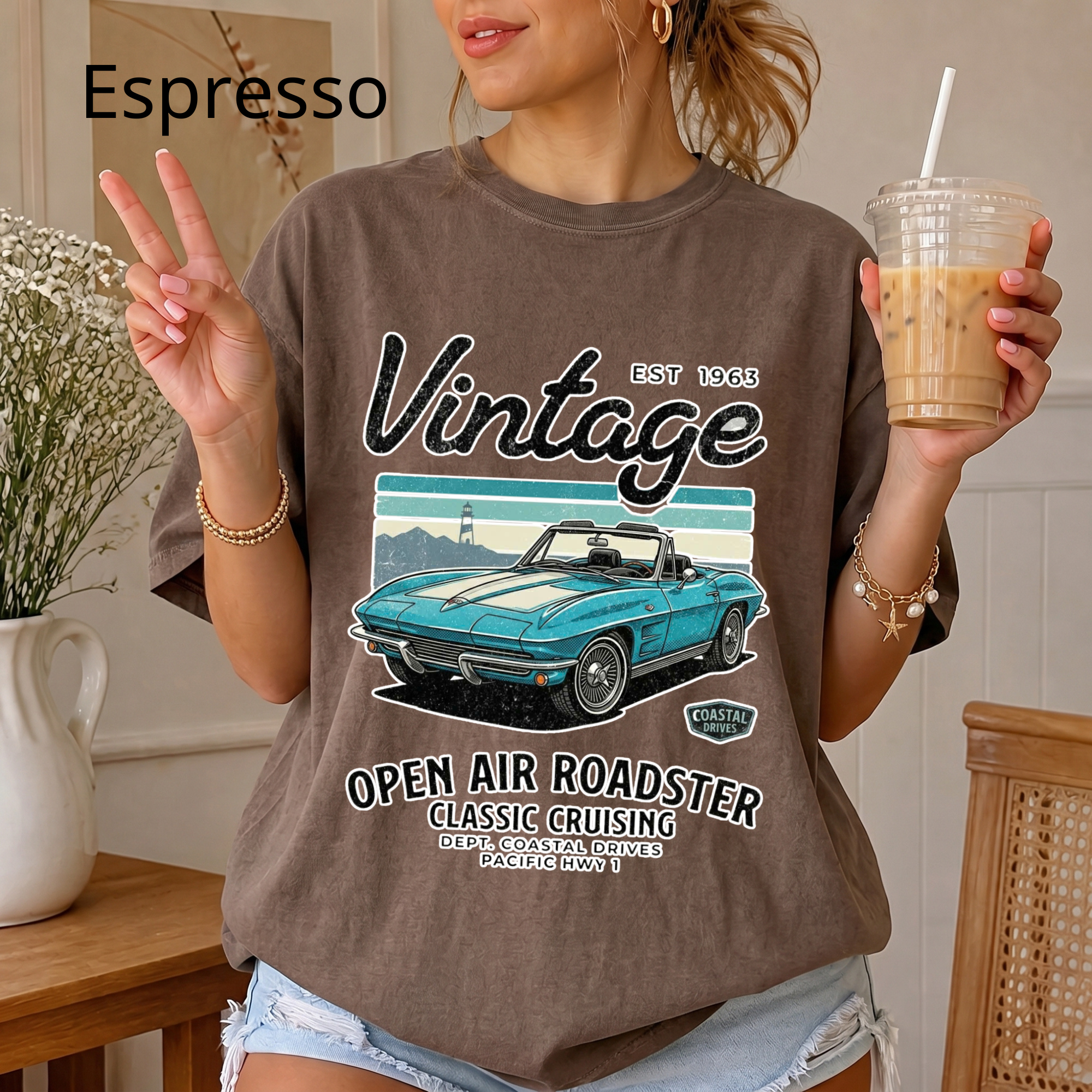 Vintage 1963 Roadster Retro Car Graphic Tee T-Shirt | Classic Convertible Cruising, Unisex Tee Gift for Car Lovers