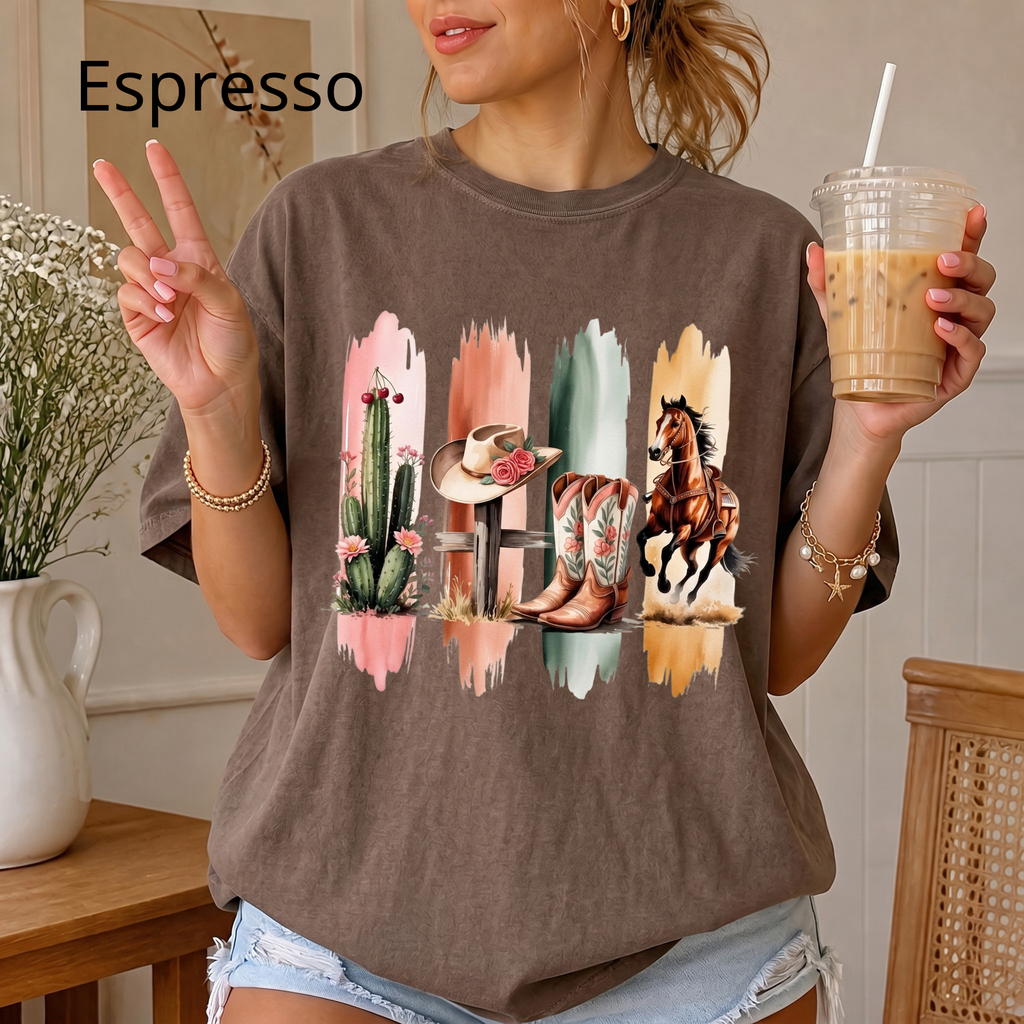 Western Cowboy Boots & Horse T‑Shirt — Southwestern Rodeo Graphic Tee