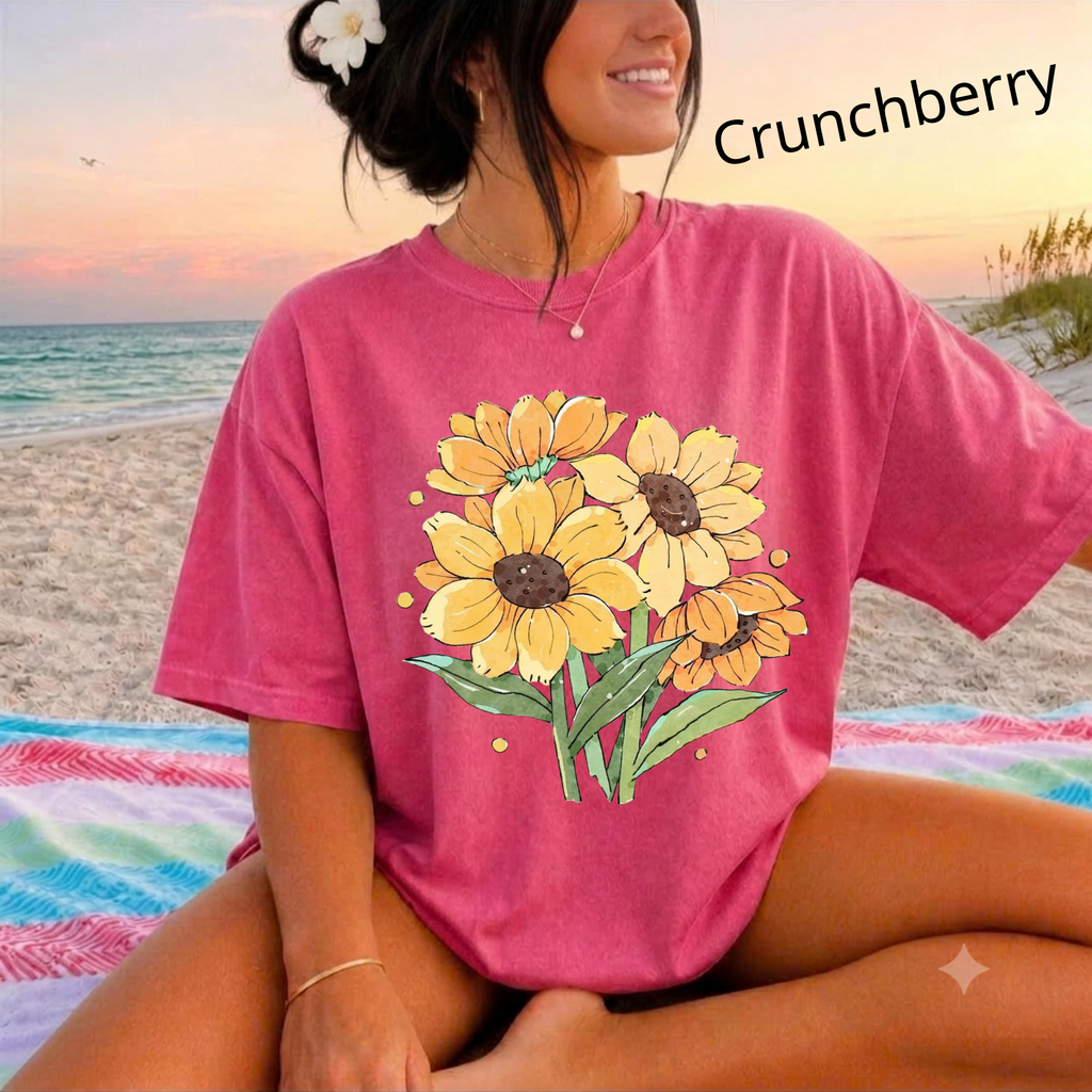 Vintage Sunflower Bouquet T-Shirt, Botanical Nature Lover T-Shirt, Cute Summer Nature Shirt