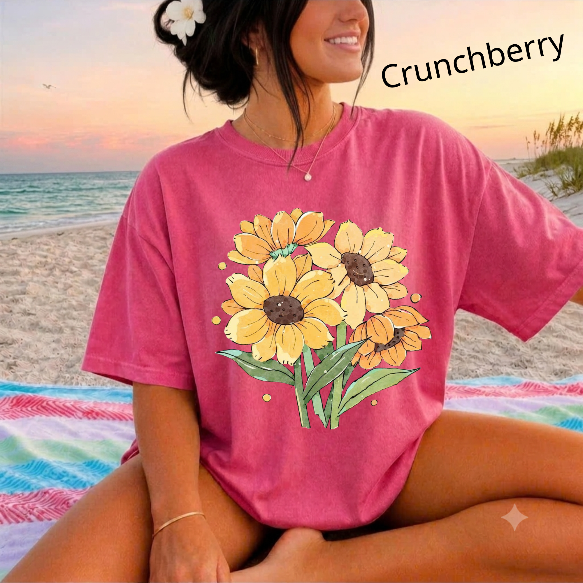Vintage Sunflower Bouquet T-Shirt, Botanical Nature Lover T-Shirt, Cute Summer Nature Shirt