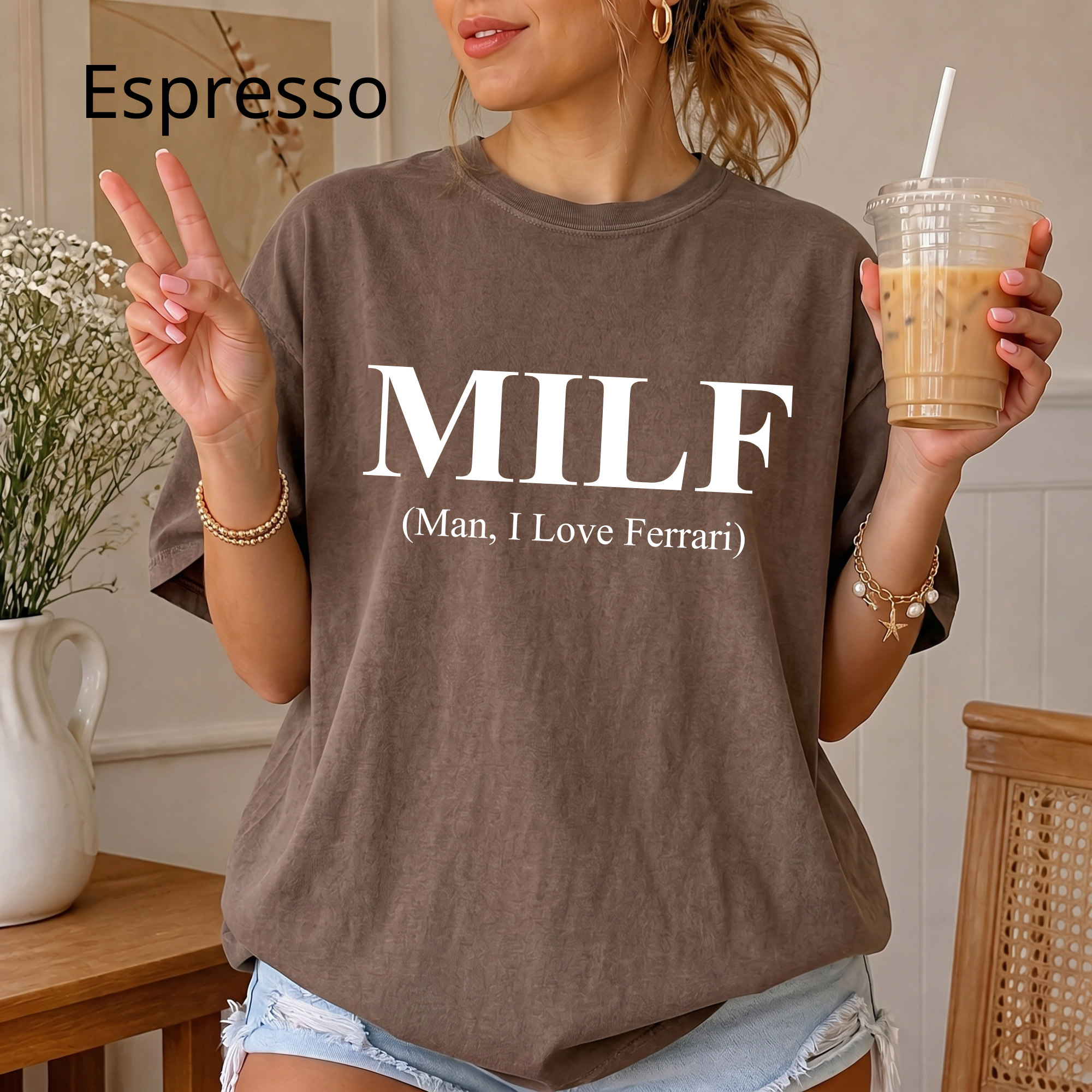 MILF Joke T-Shirt, "Man I Love Ferrari" Edgy Word Art Tee, Streetwear Graphic Shirt for Trolls, Funny Humor Top, Funny Quote Shirt