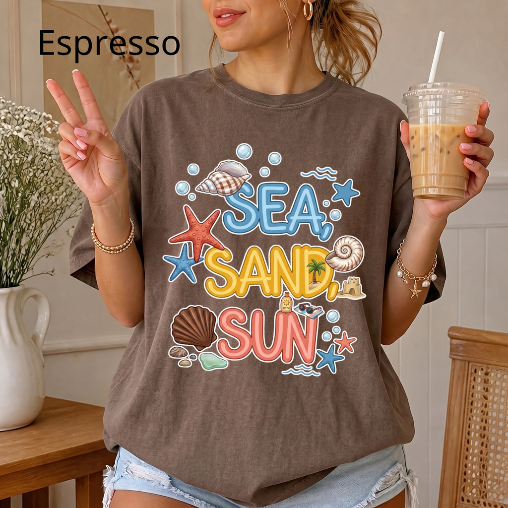 Sea Sand Sun T-Shirt — Beach Shells Graphic Tee
