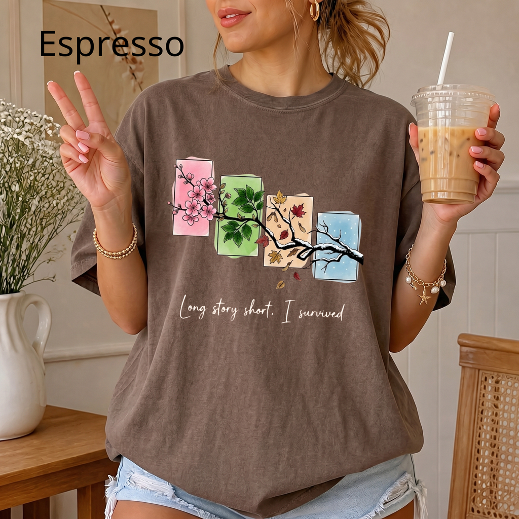 Long Story Short I Survived Shirt, Motivational Four Seasons Tree Tee, Inspirational Graphic T-Shirt