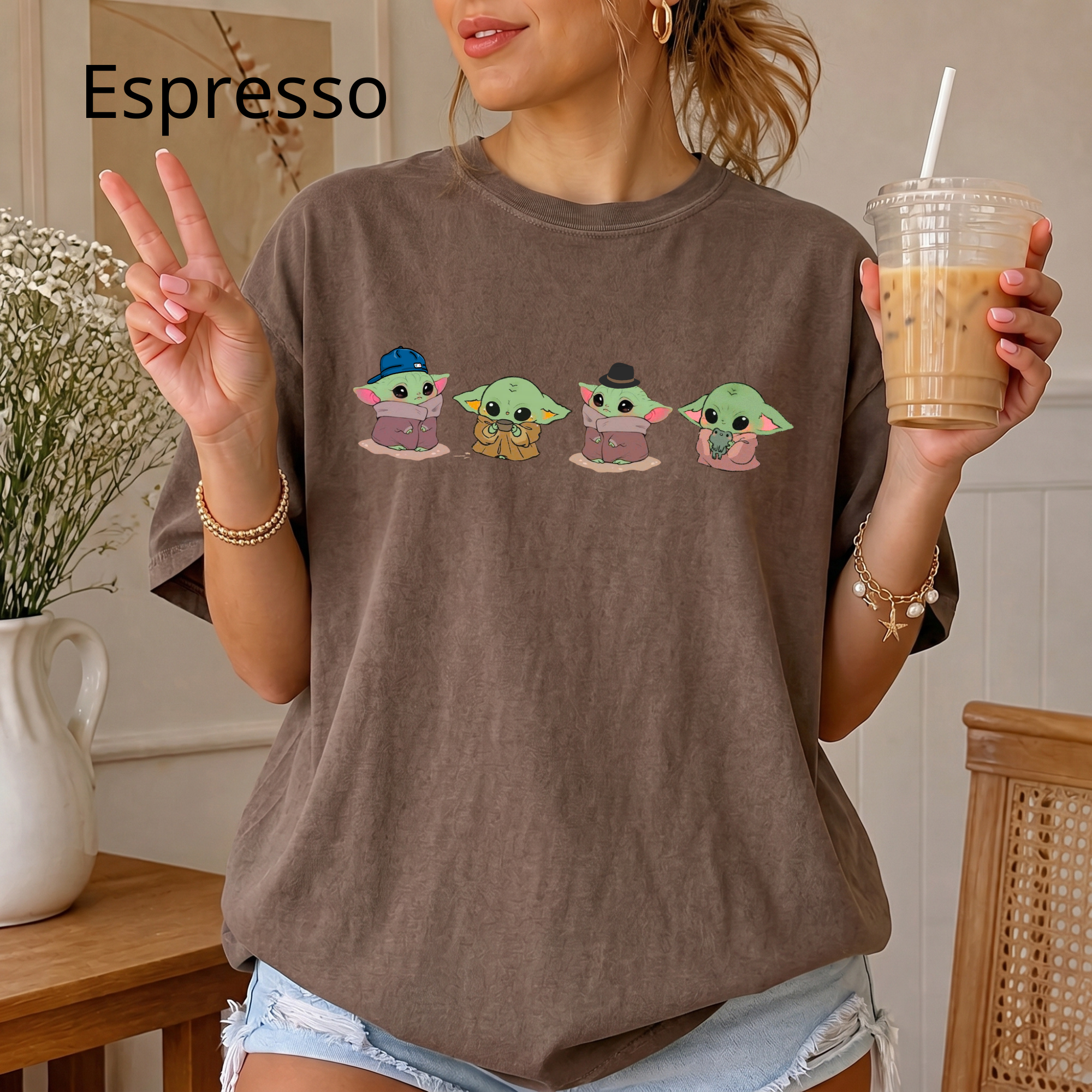 Comfort Color Baby Yoda Shirt, Alien Shirt, Funny Graphic Tee, Kawaii Cartoon T-Shirt, Space Lover Gift, Alien UFO Shirt
