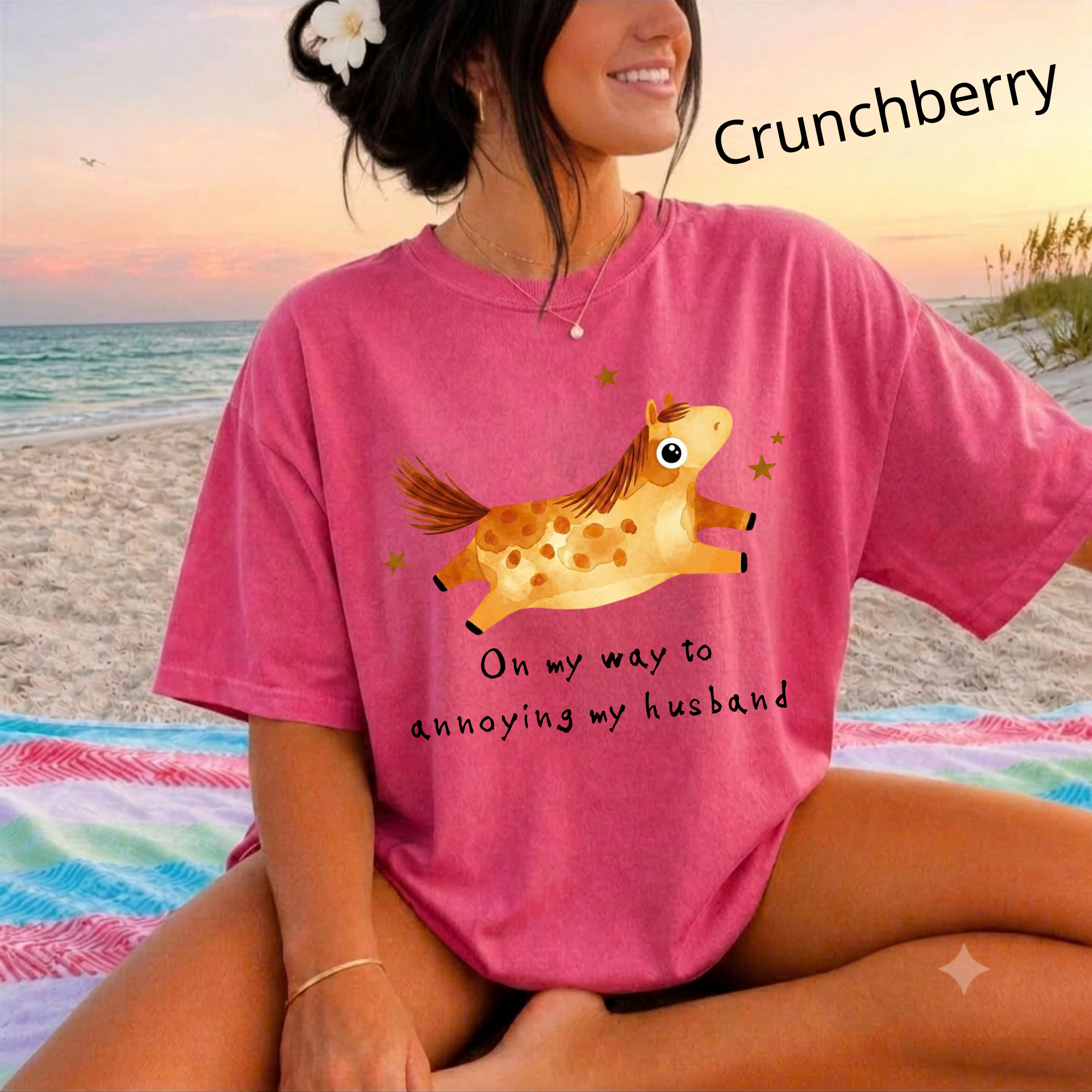 Custom "On My Way To Annoying my husband" Comfort Colors T-Shirt, Funny Horse Graphic Tee, Cute Animal Lover Gift