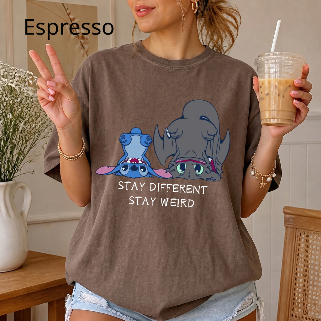 "Stay Different Stay Weird" Shirt, Stitch and Toothless cute tee