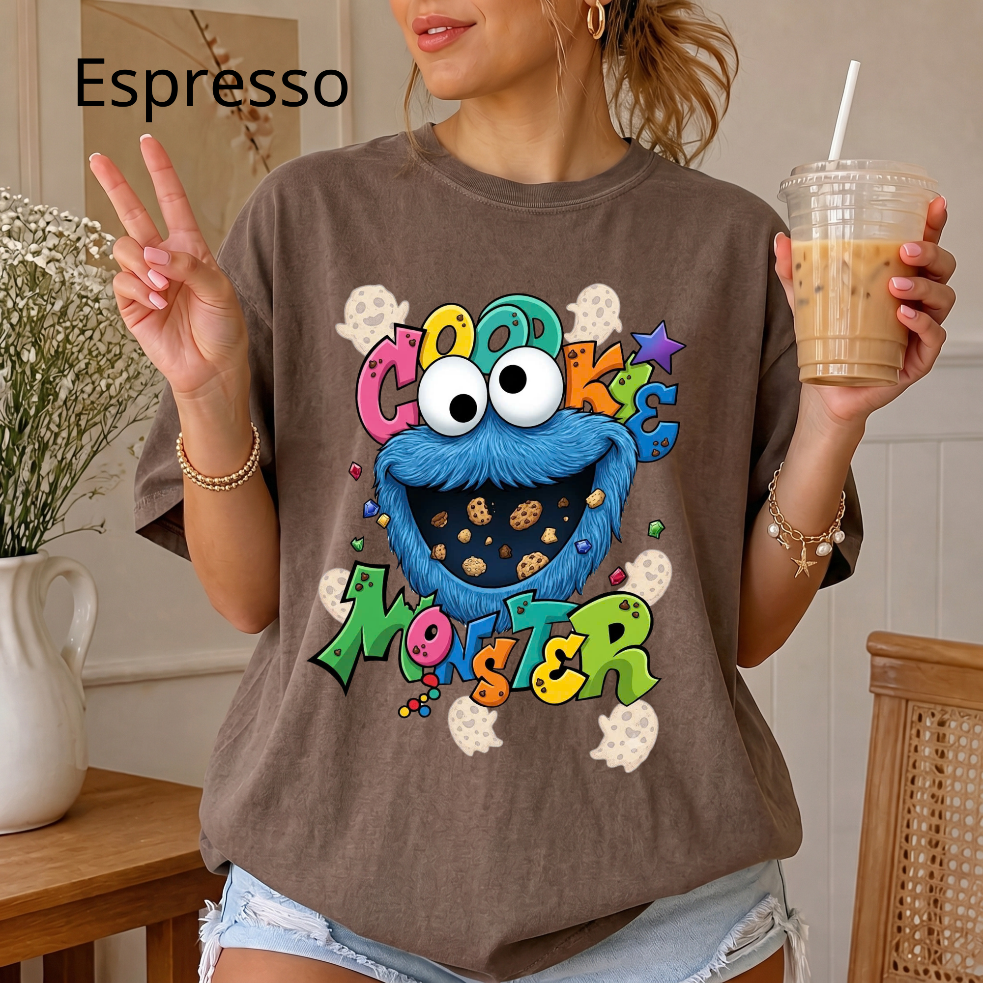 Comfort Color Cookie Monster T-shirt | Sesame Street Cartoon Character Tee, Disney Sesame Street Characters