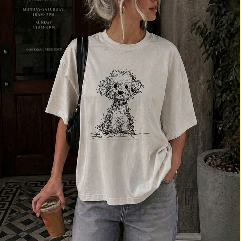 Cute Poodle Sketch T-Shirt, Dog Lover Gift Tee, Minimalist Puppy Art Shirt