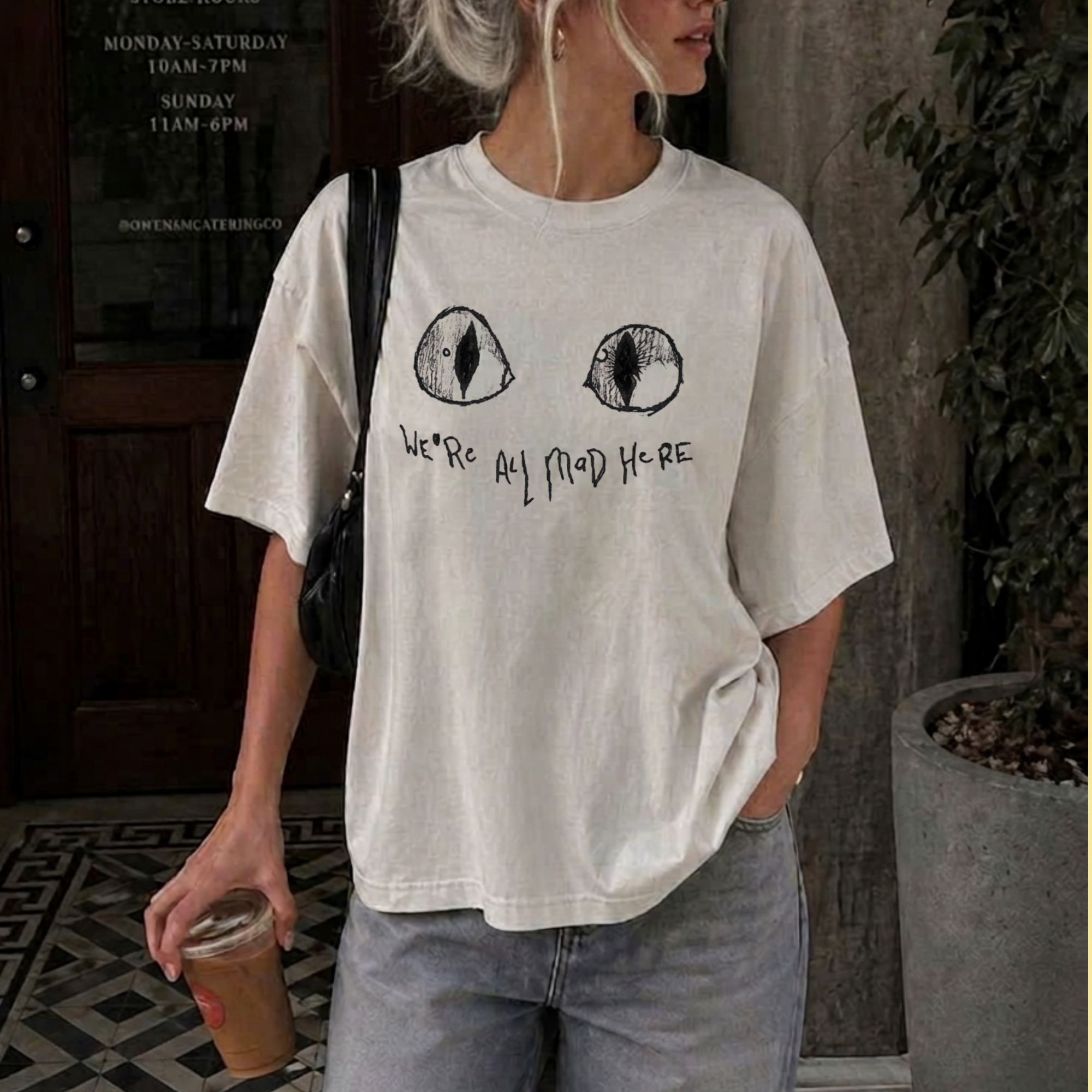 We're All Mad Here Cat Eyes T-Shirt, Alice in Wonderland Inspired Graphic Tee, Cheshire Cat Aesthetic Shirt, Book Lover Gift