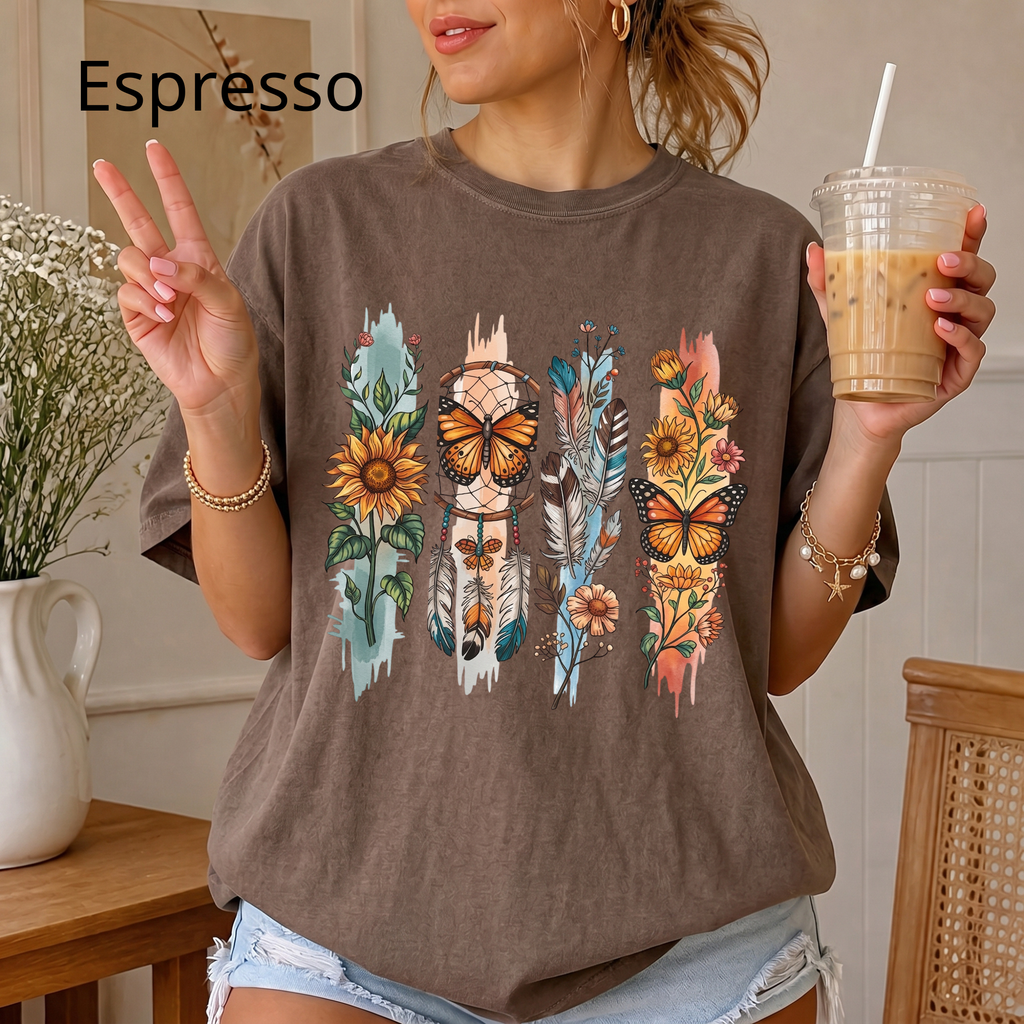 Butterfly & Wildflower T-Shirt — Boho Floral Nature Tee