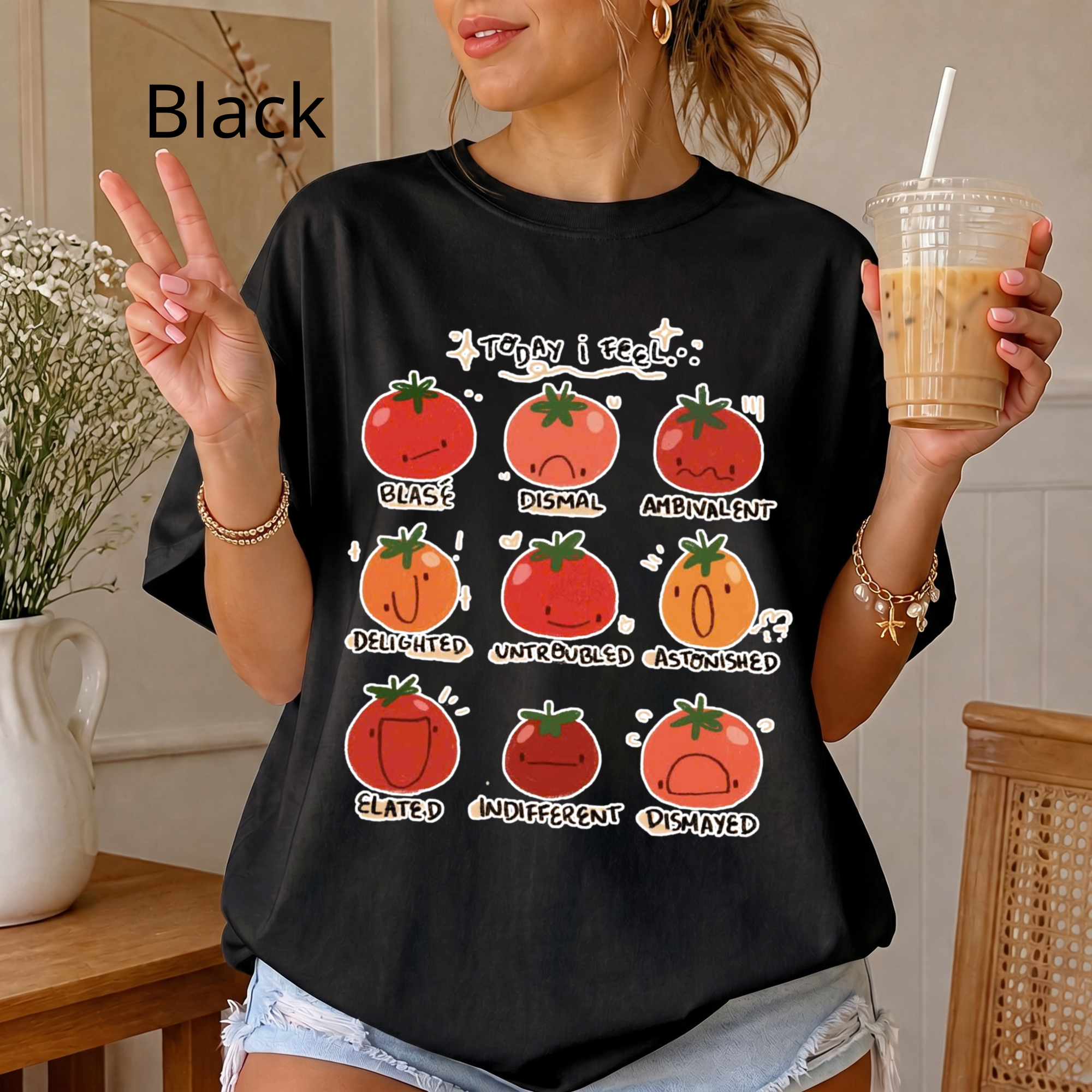 Tomato Mood Chart T-shirt | Kawaii Tomato Illustration, Food Pun Tee