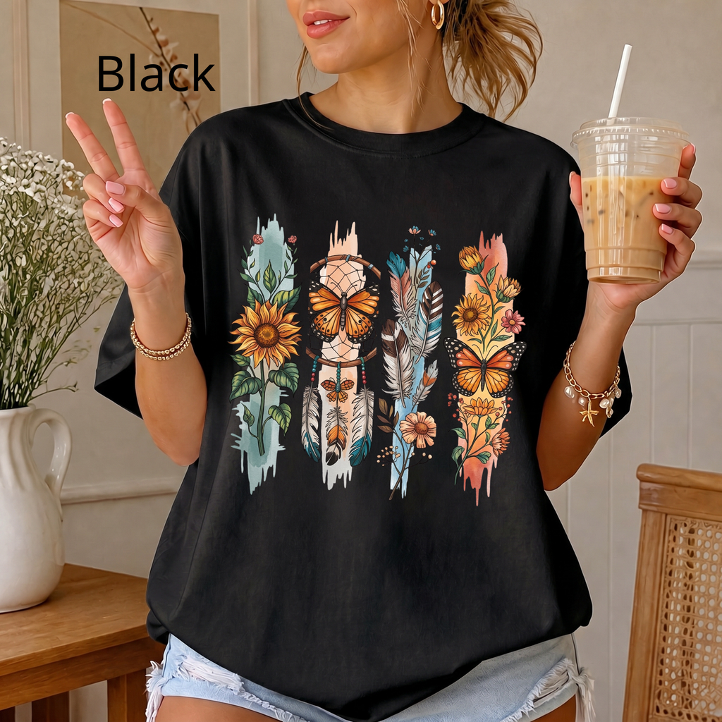 Butterfly & Wildflower T-Shirt — Boho Floral Nature Tee