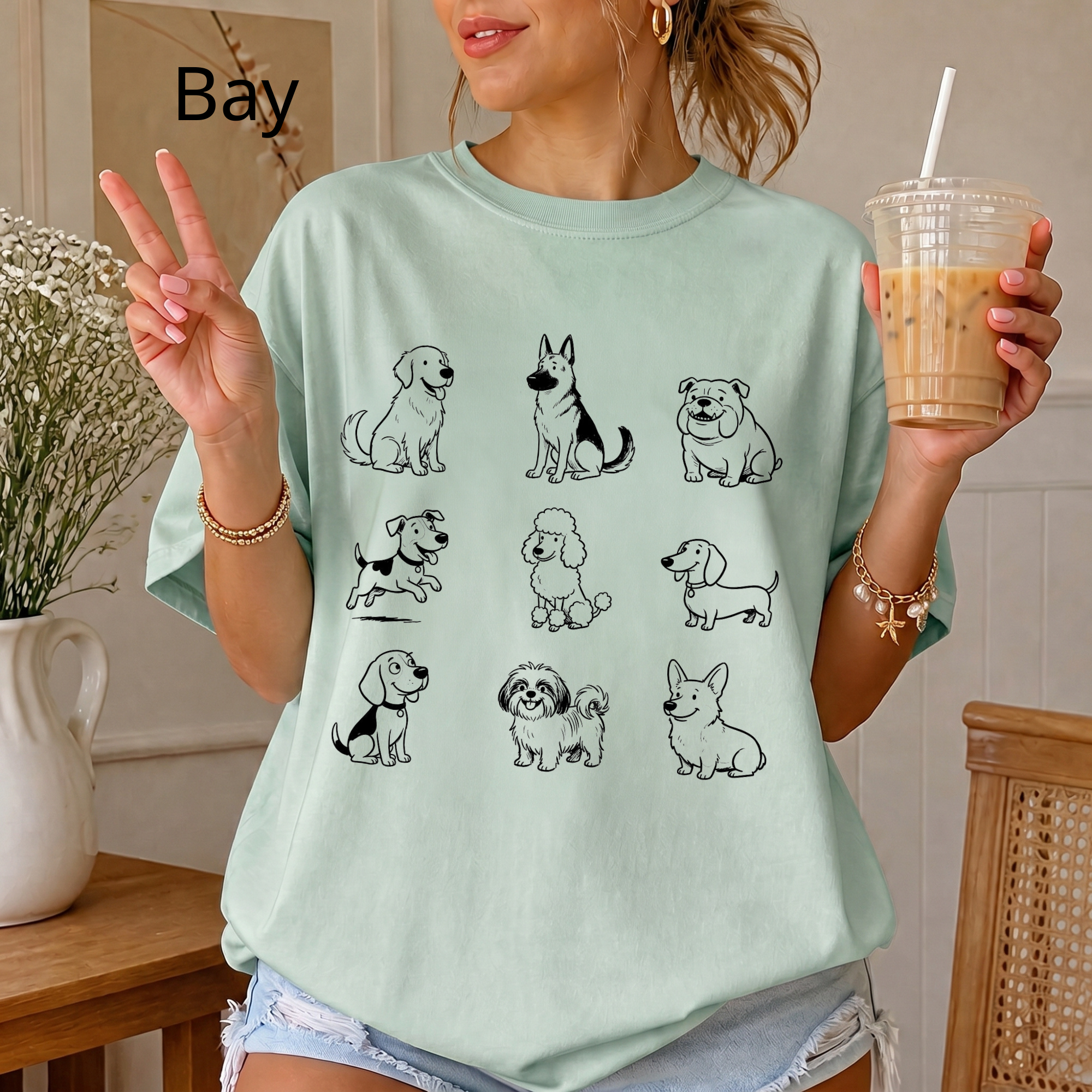 Dog Breeds Grid T-Shirt — Minimal Line Art Puppy Tee