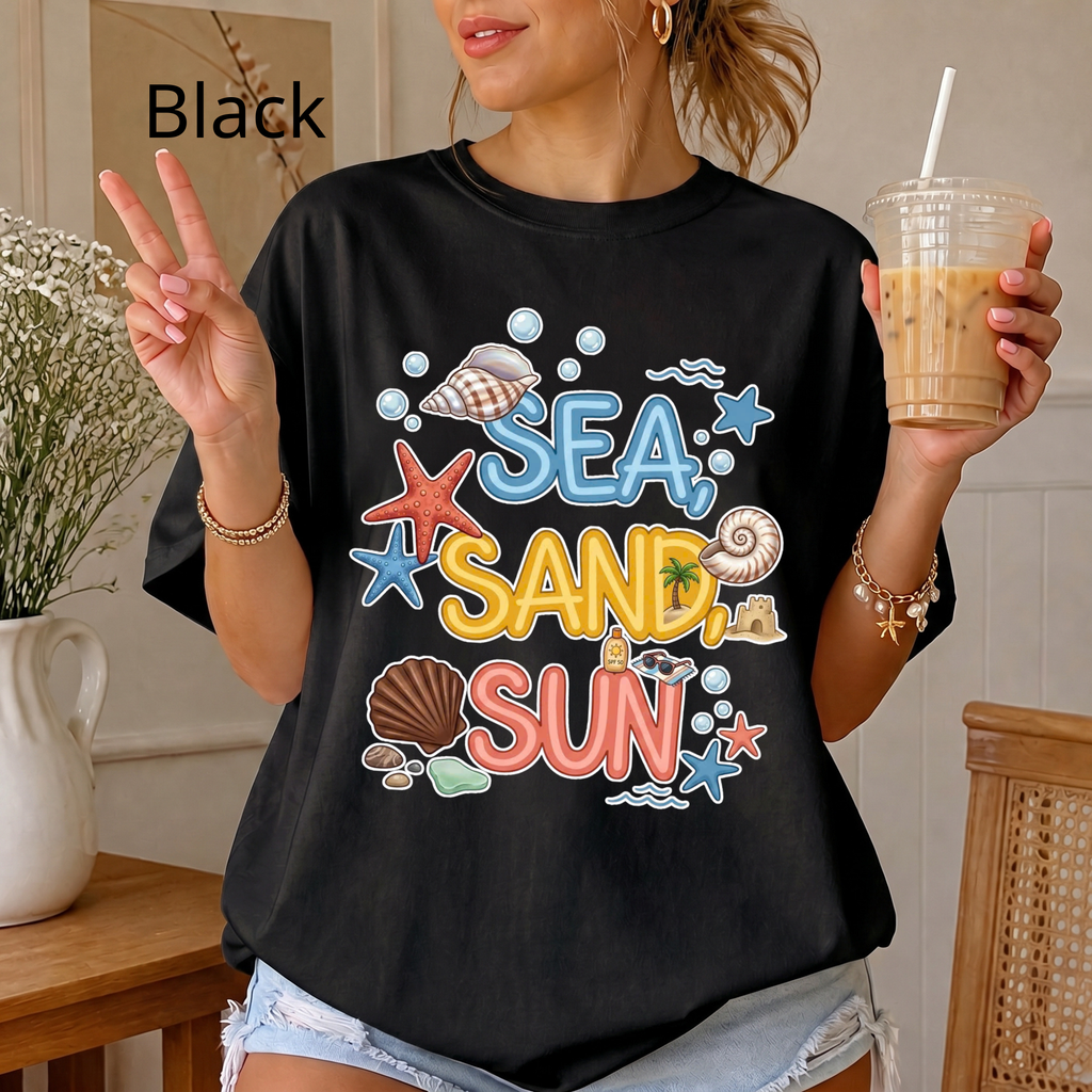Sea Sand Sun T-Shirt — Beach Shells Graphic Tee