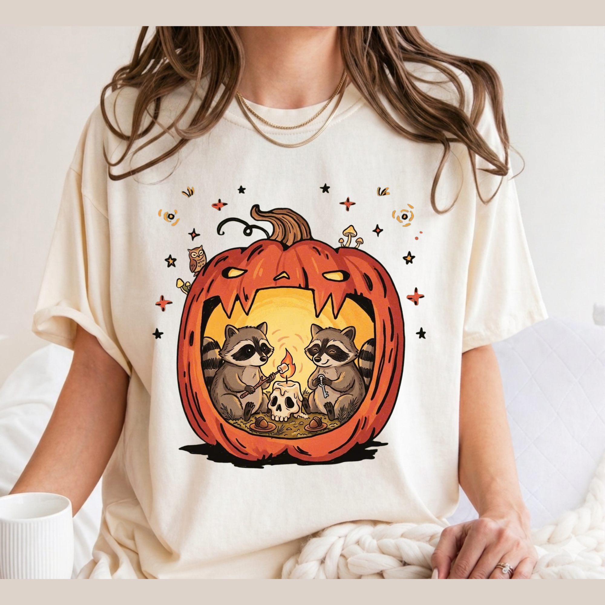 Raccoon Pumpkin Halloween Shirt, Spooky Season Comfort Colors T-Shirt, Cute Autumn Animal Graphic Tee