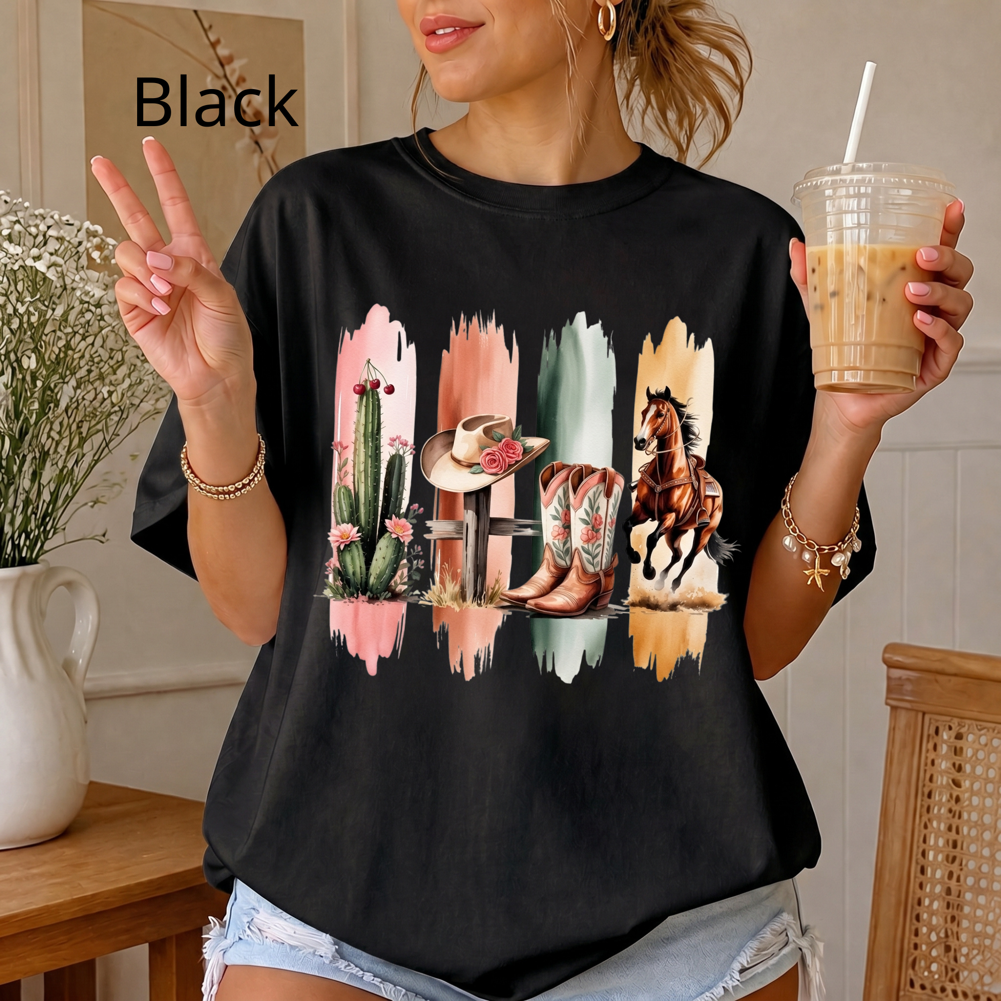 Western Cowboy Boots & Horse T‑Shirt — Southwestern Rodeo Graphic Tee