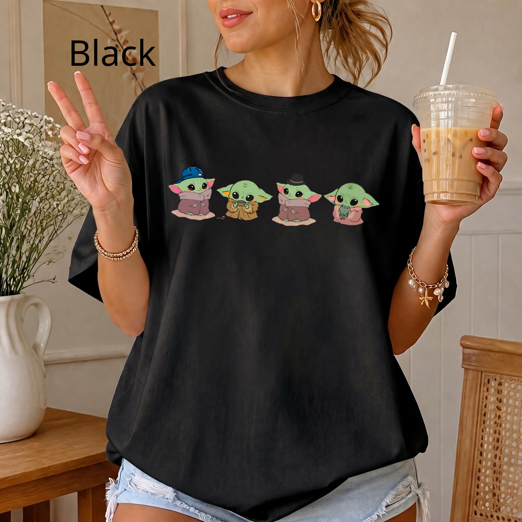 Comfort Color Baby Yoda Shirt, Alien Shirt, Funny Graphic Tee, Kawaii Cartoon T-Shirt, Space Lover Gift, Alien UFO Shirt