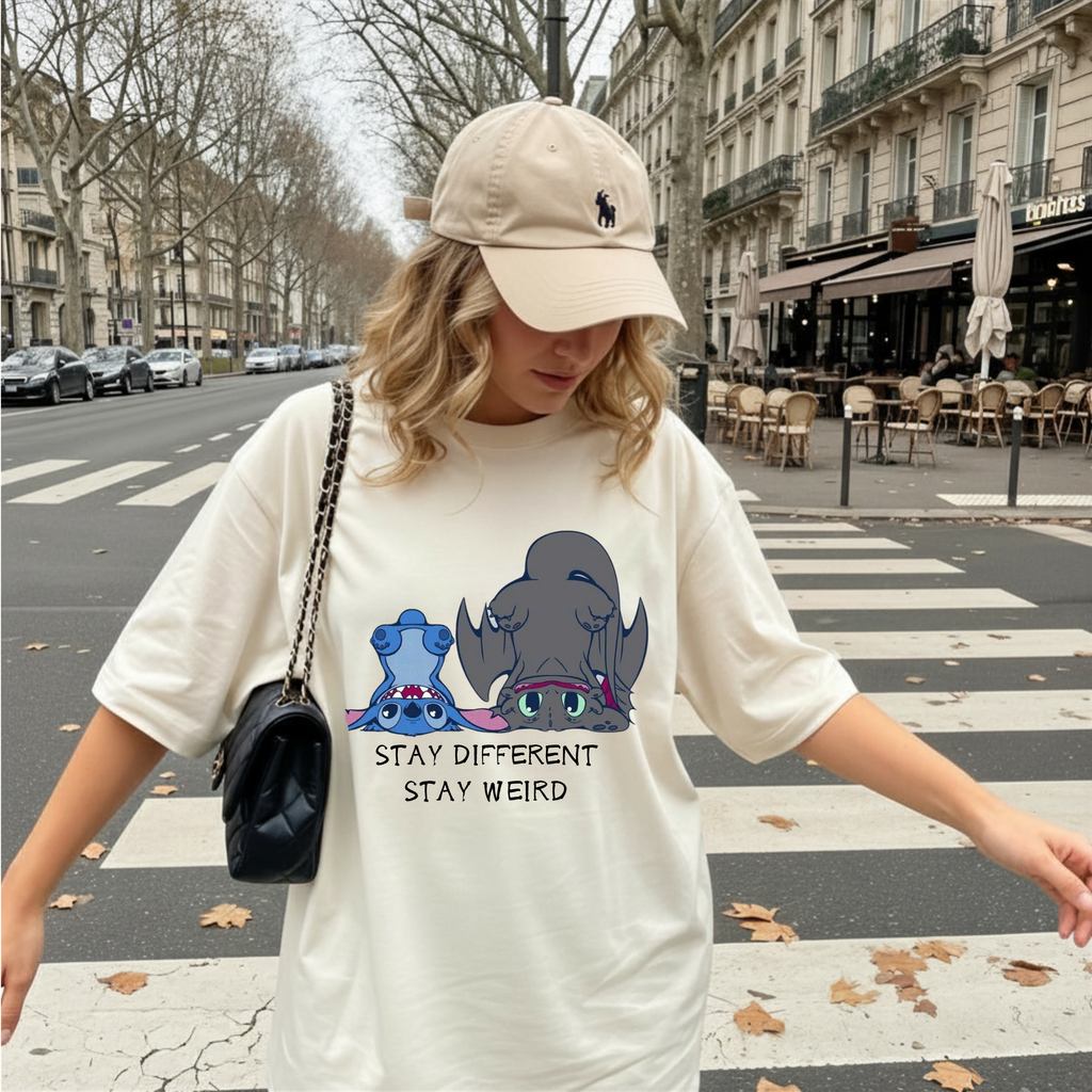 "Stay Different Stay Weird" Shirt, Stitch and Toothless cute tee