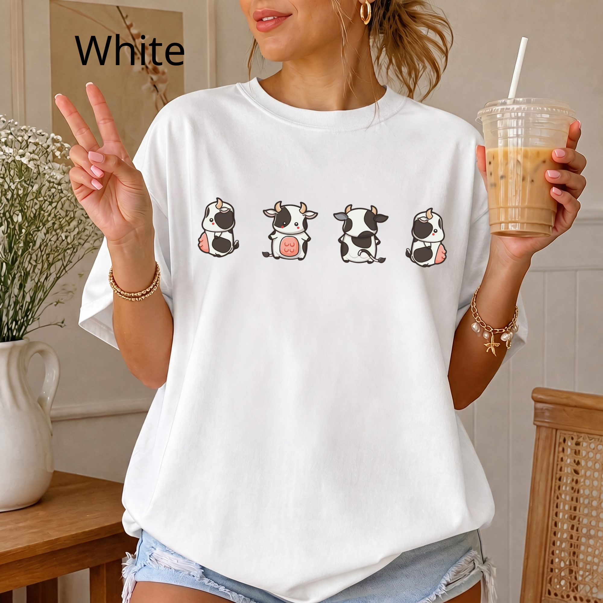 Kawaii Mini Cows Graphic Tee | Cute Chibi Cow Shirt for Animal Lovers | Cute Farm Shirt