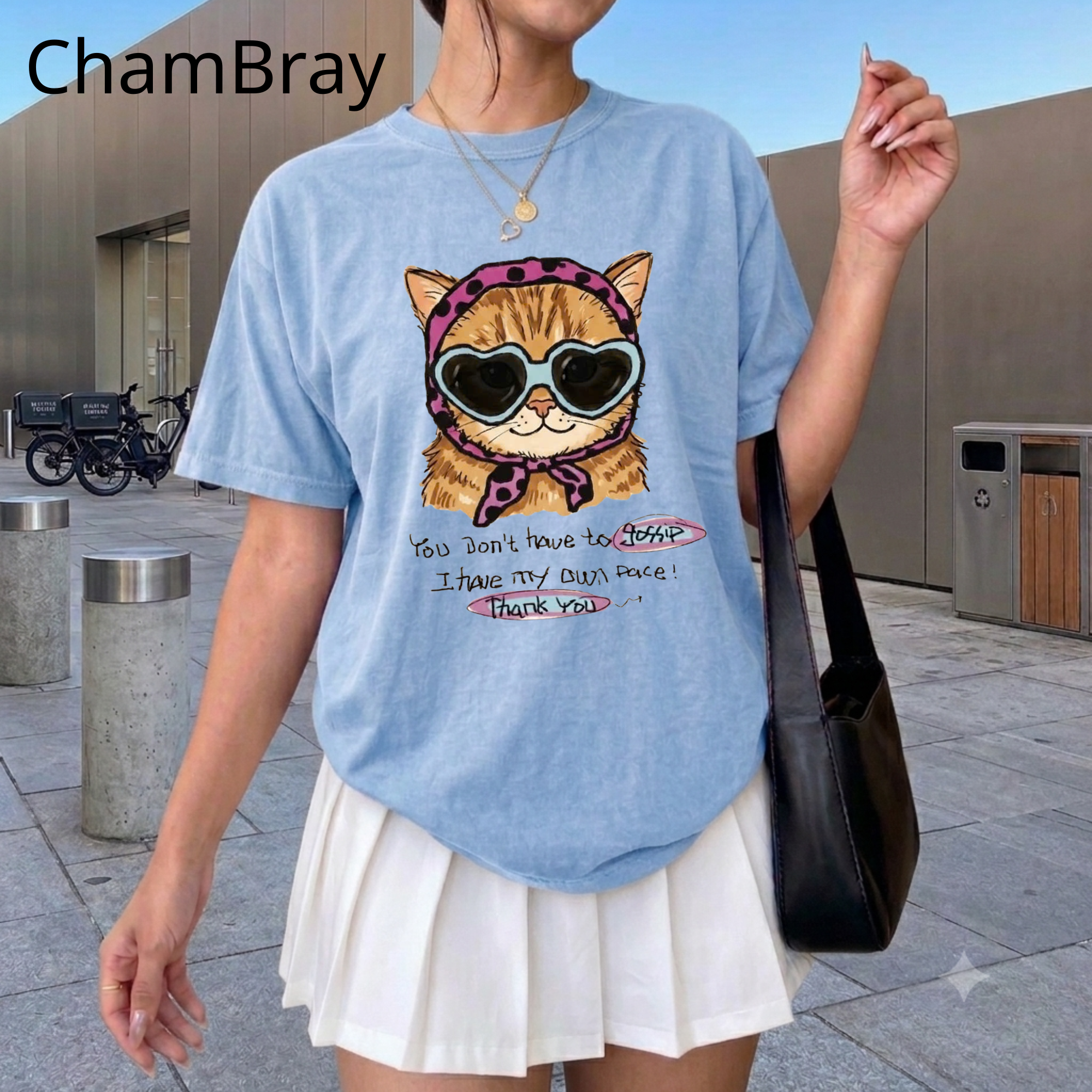 Cute Cat Shirt, You Don't Have To Gossip I Have My Own Pace T-Shirt, Funny Sassy Cat Lover Gift, Pastel Aesthetic Tee, Oversized Trendy Top