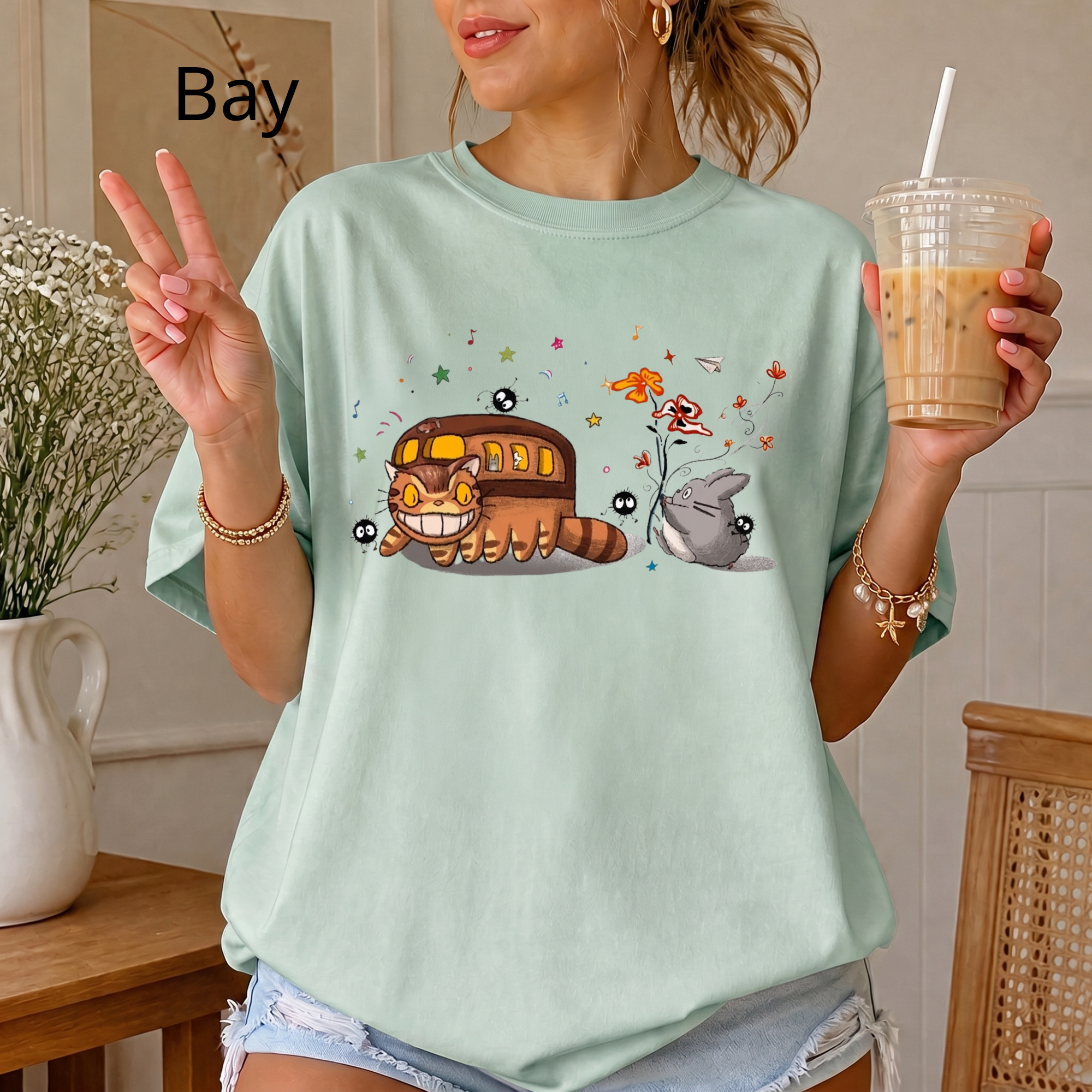 Comfort Colors® Cat Bus and Soot Sprites Studio Ghibli Unisex T-Shirt, Cute Totoro Catbus Graphic Tee, Vintage Anime Shirt