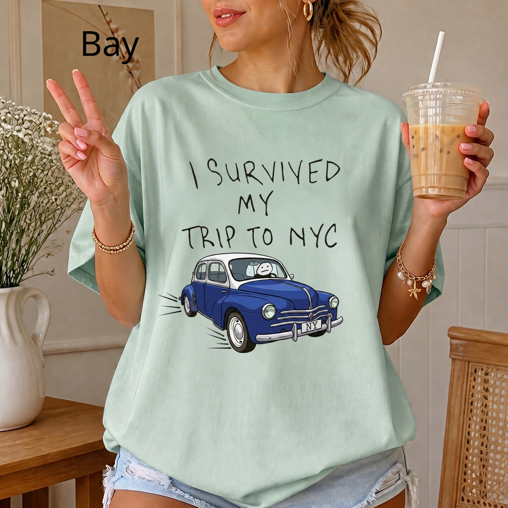 Funny "I Survived My Trip To NYC" Graphic T-Shirt – Novelty New York City Vacation Casual Tee for Men and Women