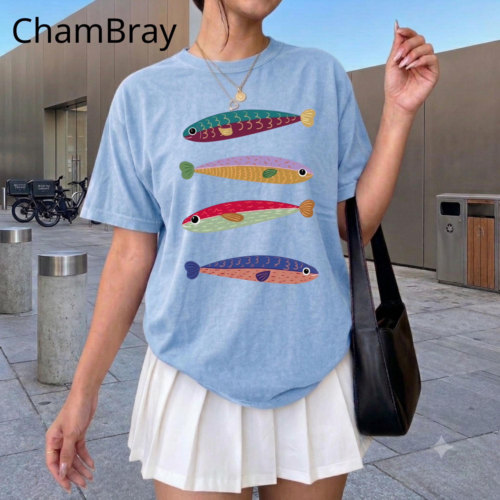Feng Shui Fish T-Shirt, Cute Colorful Fish Tee, Aesthetic Pastel Graphic Shirt, Boho Fish Art Lover Gift, Quirky Indie Oversized Top