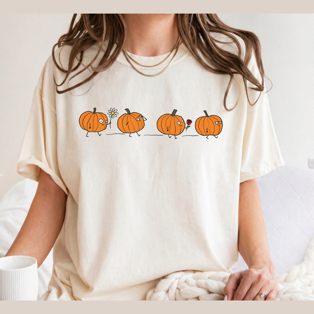 Cute Pumpkin Parade Comfort Colors T-Shirt — Cute Minimal Halloween Pumpkin Tee, Fall Aesthetic Graphic Tee
