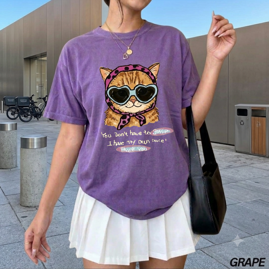 Cute Cat Shirt, You Don't Have To Gossip I Have My Own Pace T-Shirt, Funny Sassy Cat Lover Gift, Pastel Aesthetic Tee, Oversized Trendy Top