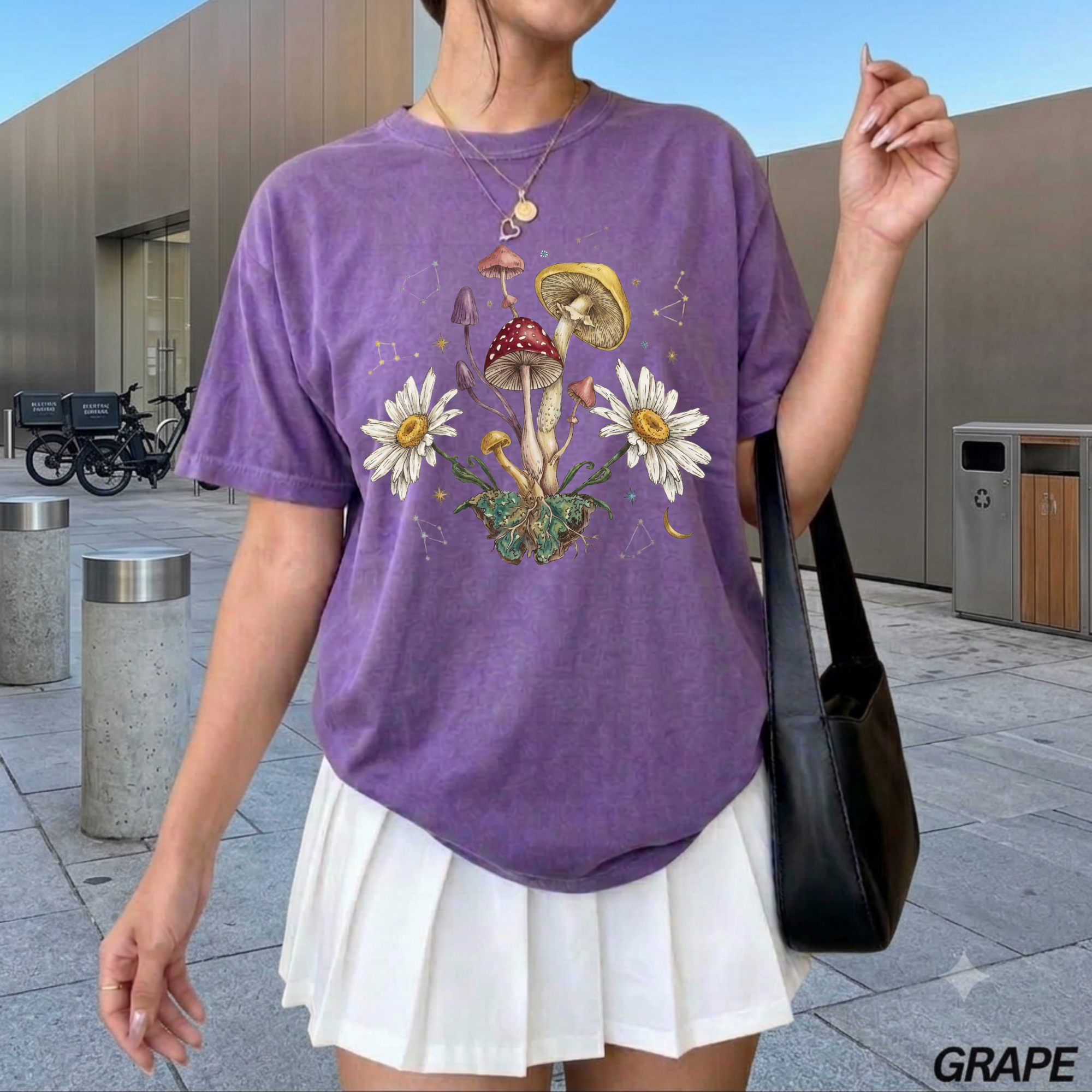 Mushroom & Daisies Botanical T-Shirt — Vintage Cottagecore Nature Tee, Floral Shirt