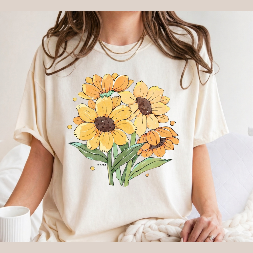 Vintage Sunflower Bouquet T-Shirt, Botanical Nature Lover T-Shirt, Cute Summer Nature Shirt