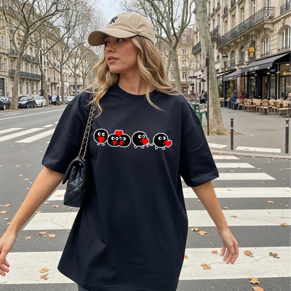 Heart-Eyed Soot Sprite T-shirt | Studio Ghibli Inspired, Cute Minimal Design