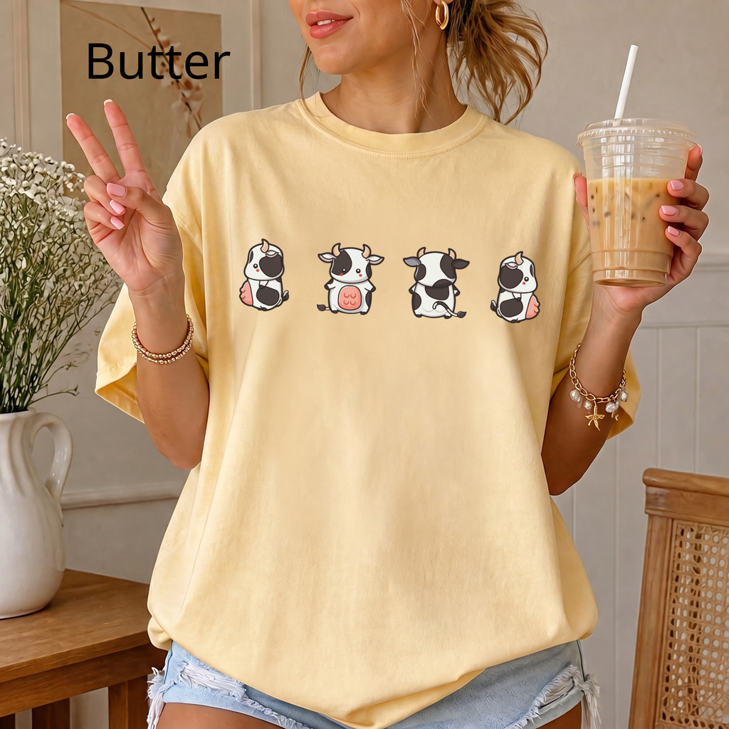Kawaii Mini Cows Graphic Tee | Cute Chibi Cow Shirt for Animal Lovers | Cute Farm Shirt