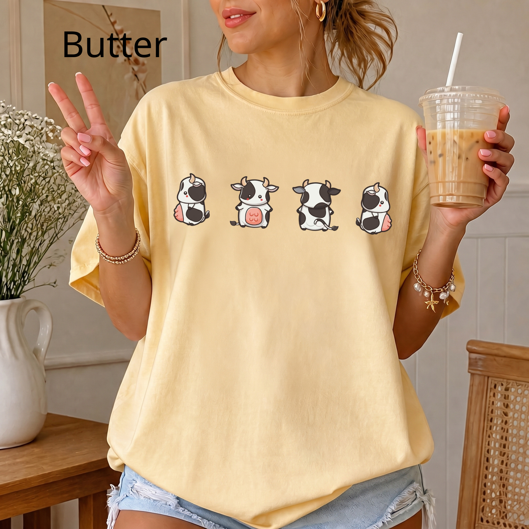 Kawaii Mini Cows Graphic Tee | Cute Chibi Cow Shirt for Animal Lovers | Cute Farm Shirt