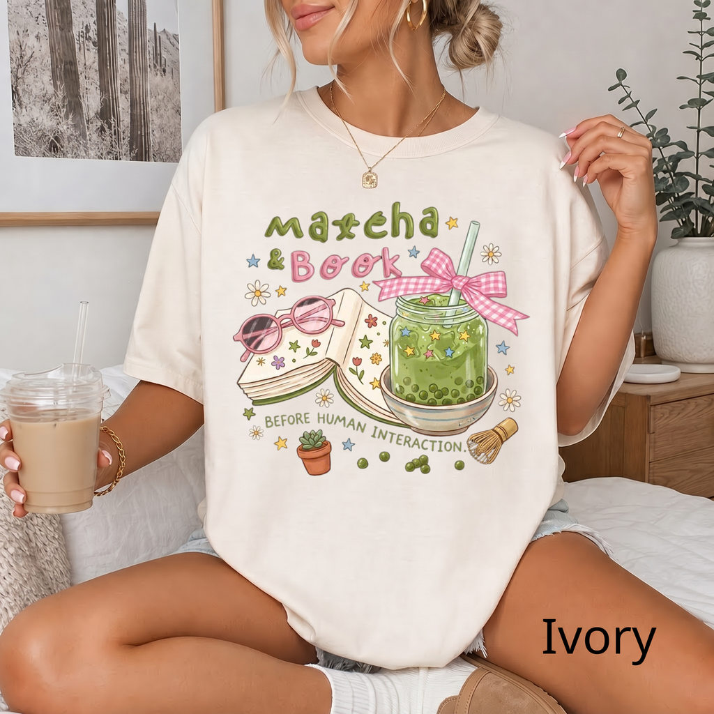 Bookworm Tee, Comfort Colors Reading Shirt, Cute Matcha Cup Shirt, Cozy Book Lover Gift