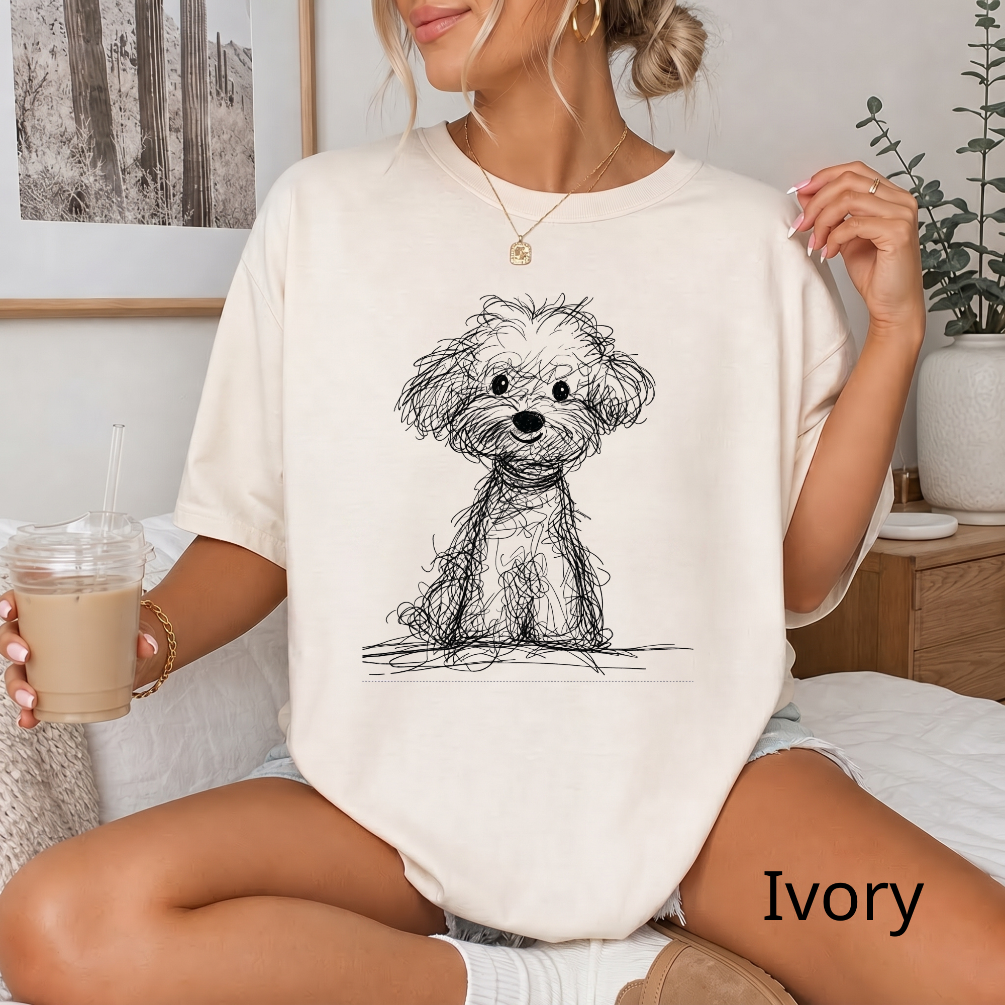 Cute Poodle Sketch T-Shirt, Dog Lover Gift Tee, Minimalist Puppy Art Shirt