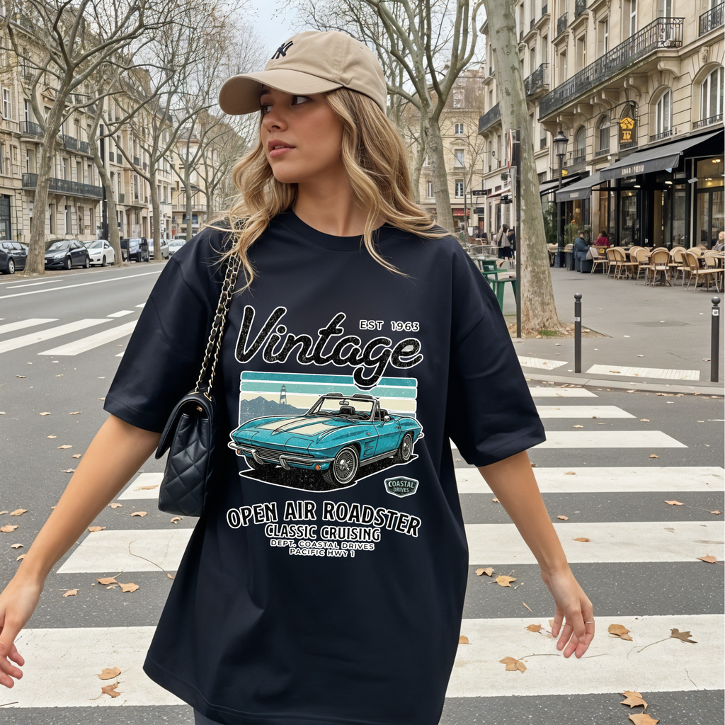 Vintage 1963 Roadster Retro Car Graphic Tee T-Shirt | Classic Convertible Cruising, Unisex Tee Gift for Car Lovers