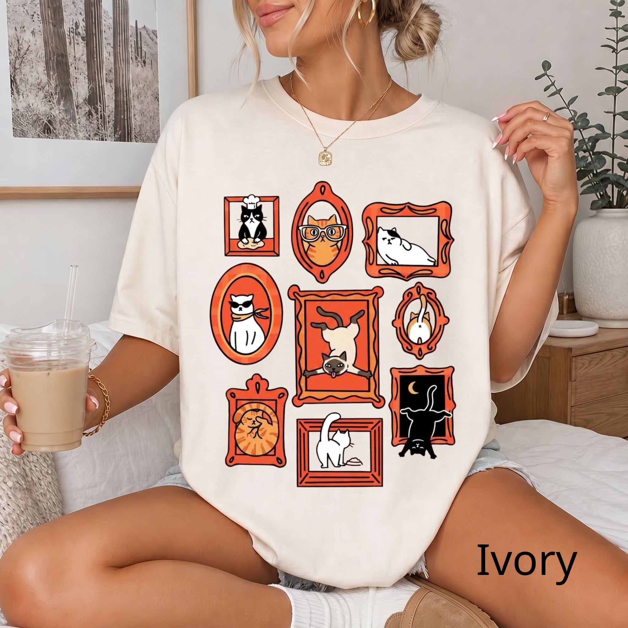 Vintage Cat Gallery T-Shirt, Funny Cats in Frames Graphic Tee, Cute Cat Lover Gift, Aesthetic Retro Animal Shirt