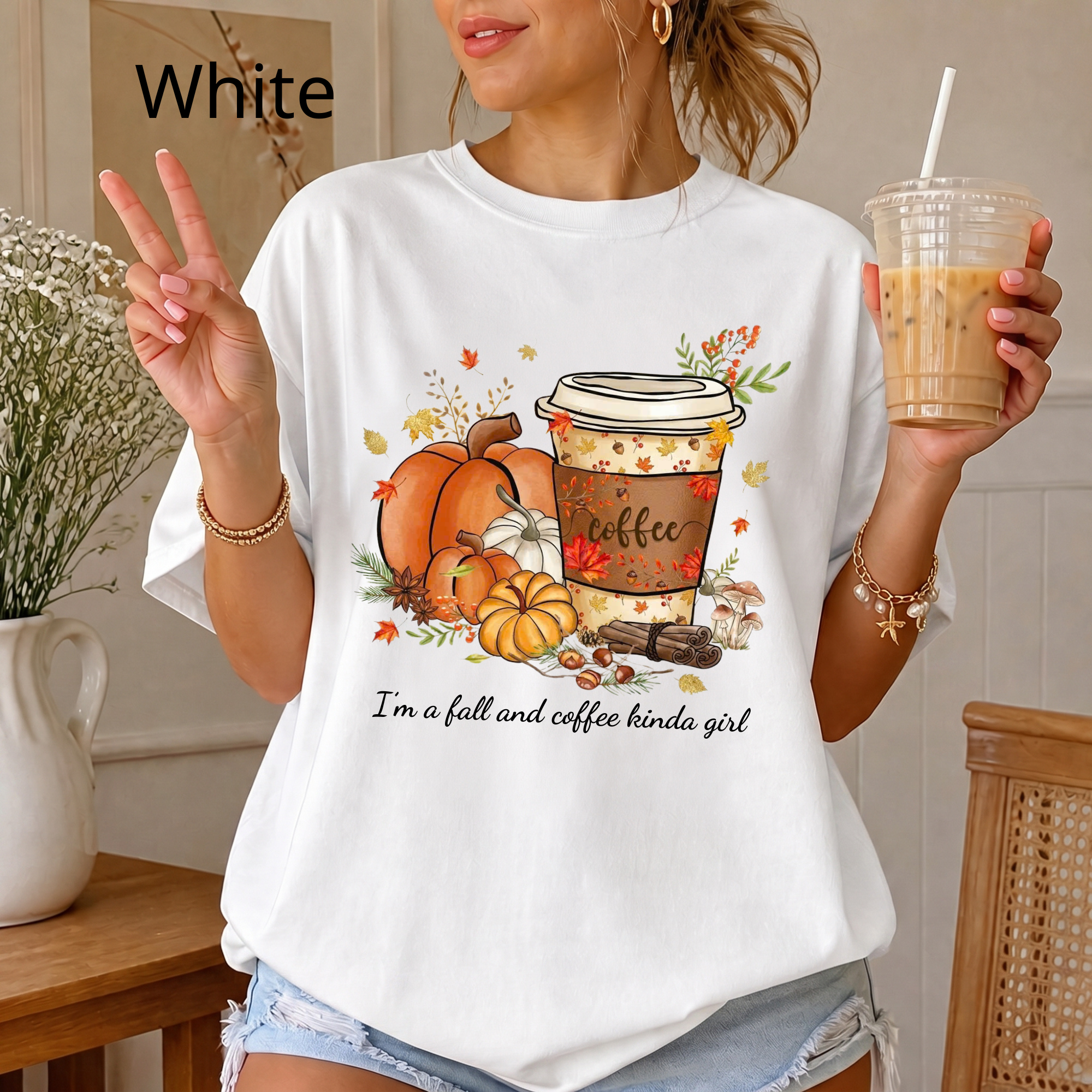 Fall Coffee Lover Shirt, Autumn Pumpkin Spice Graphic Tee, Cute Fall Aesthetic Sweatshirt, Coffee Season Gift